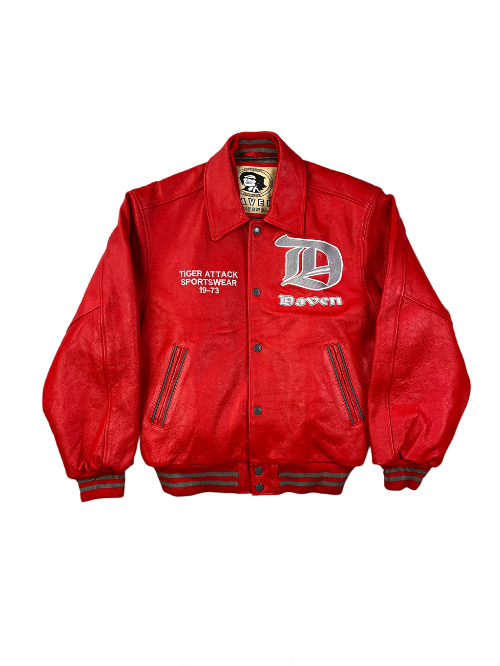 Daven Vintage Echtlederjacke Tigers Attack 90s Rot L