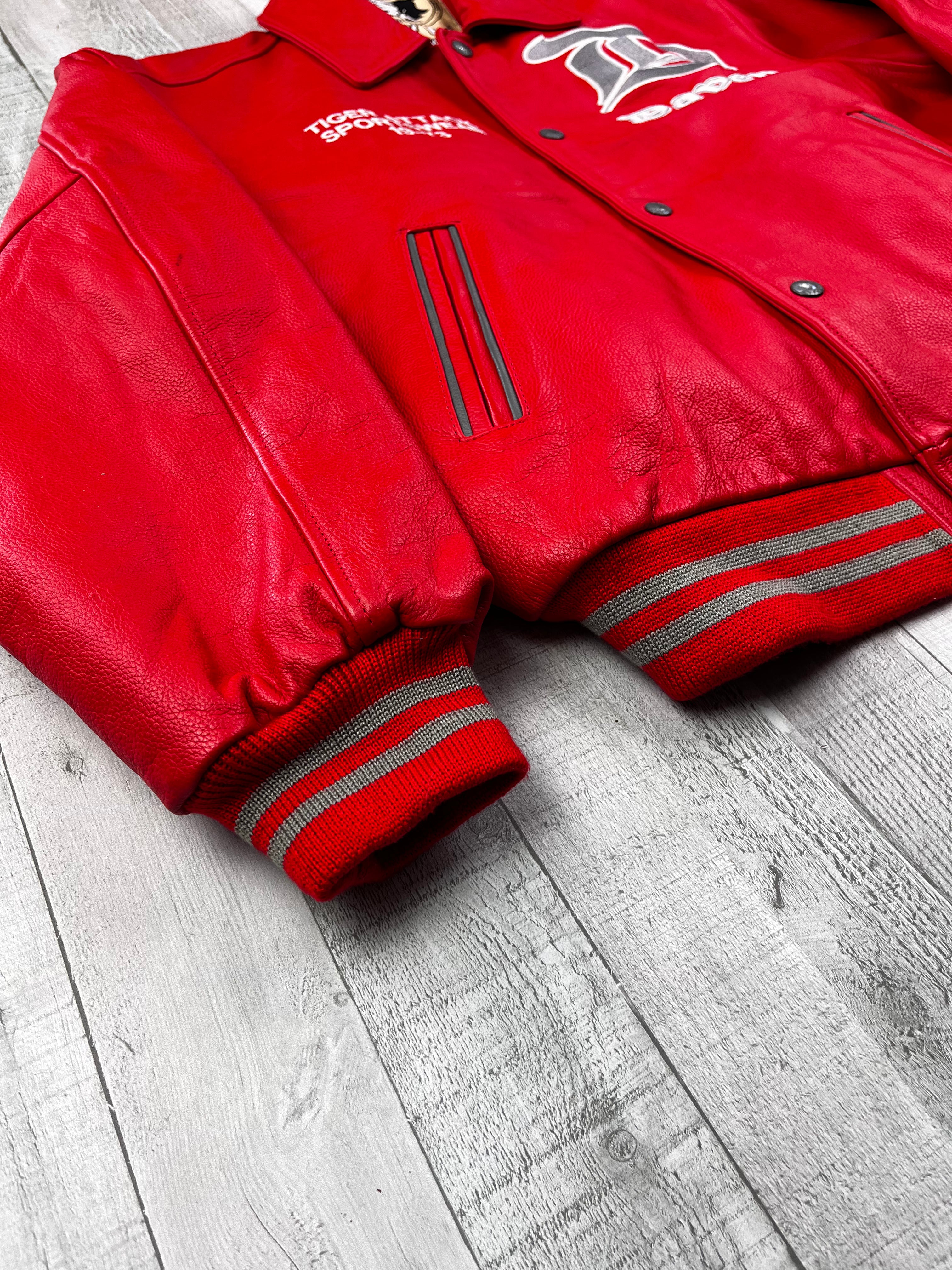 Daven Vintage Echtlederjacke Tigers Attack 90s Rot L