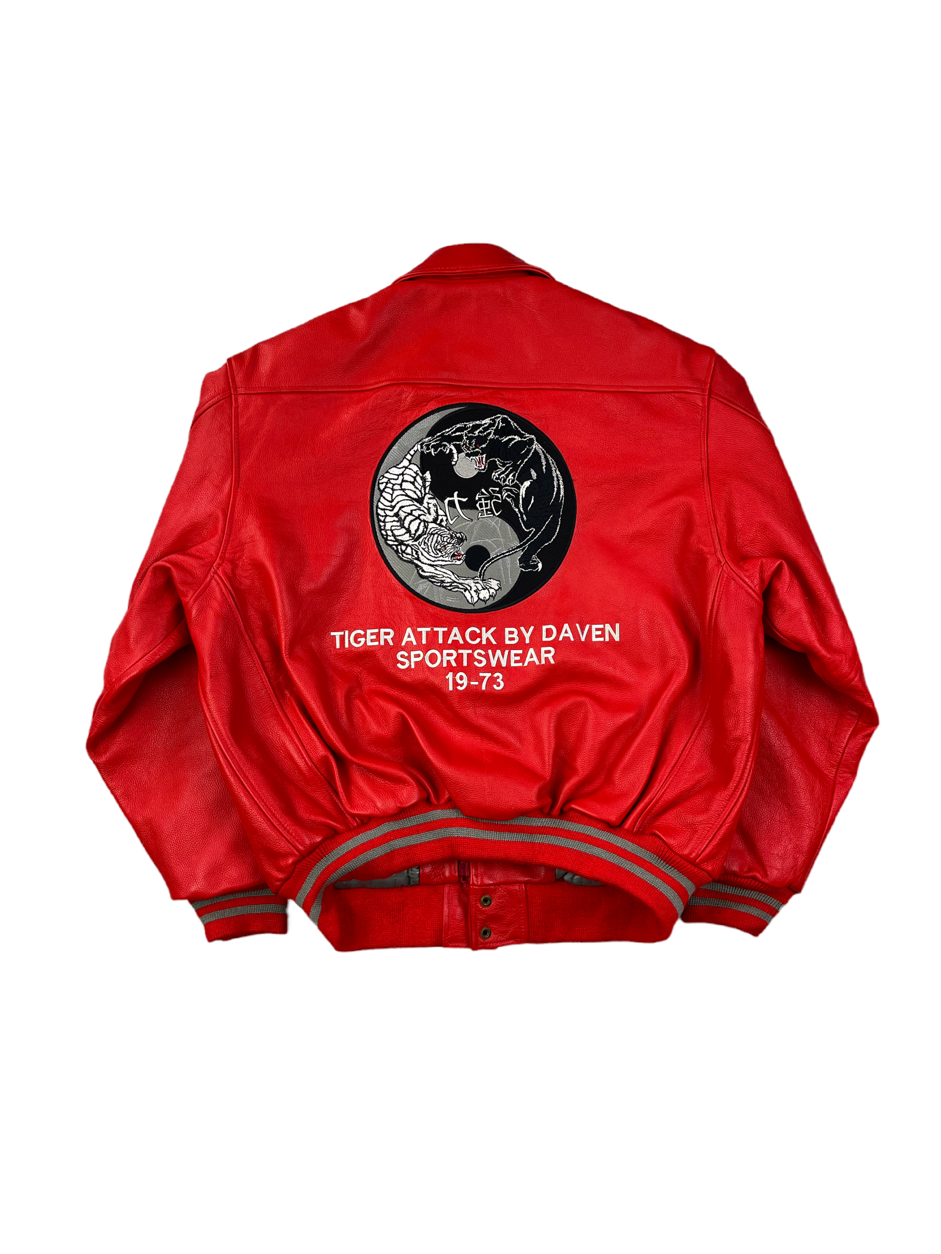 Daven Vintage Echtlederjacke Tigers Attack 90s Rot L