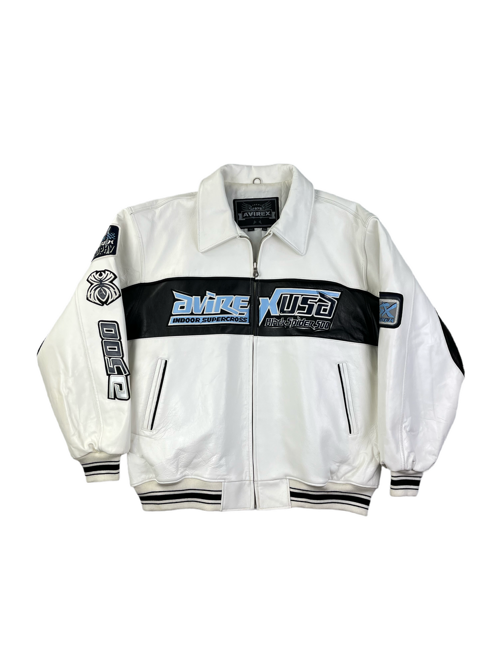 Avirex Vintage Echtlederjacke Black Spider 500 90s Weiß Schwarz 4XL
