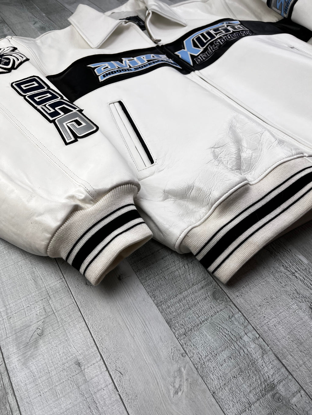 Avirex Vintage Echtlederjacke Black Spider 500 90s Weiß Schwarz 4XL