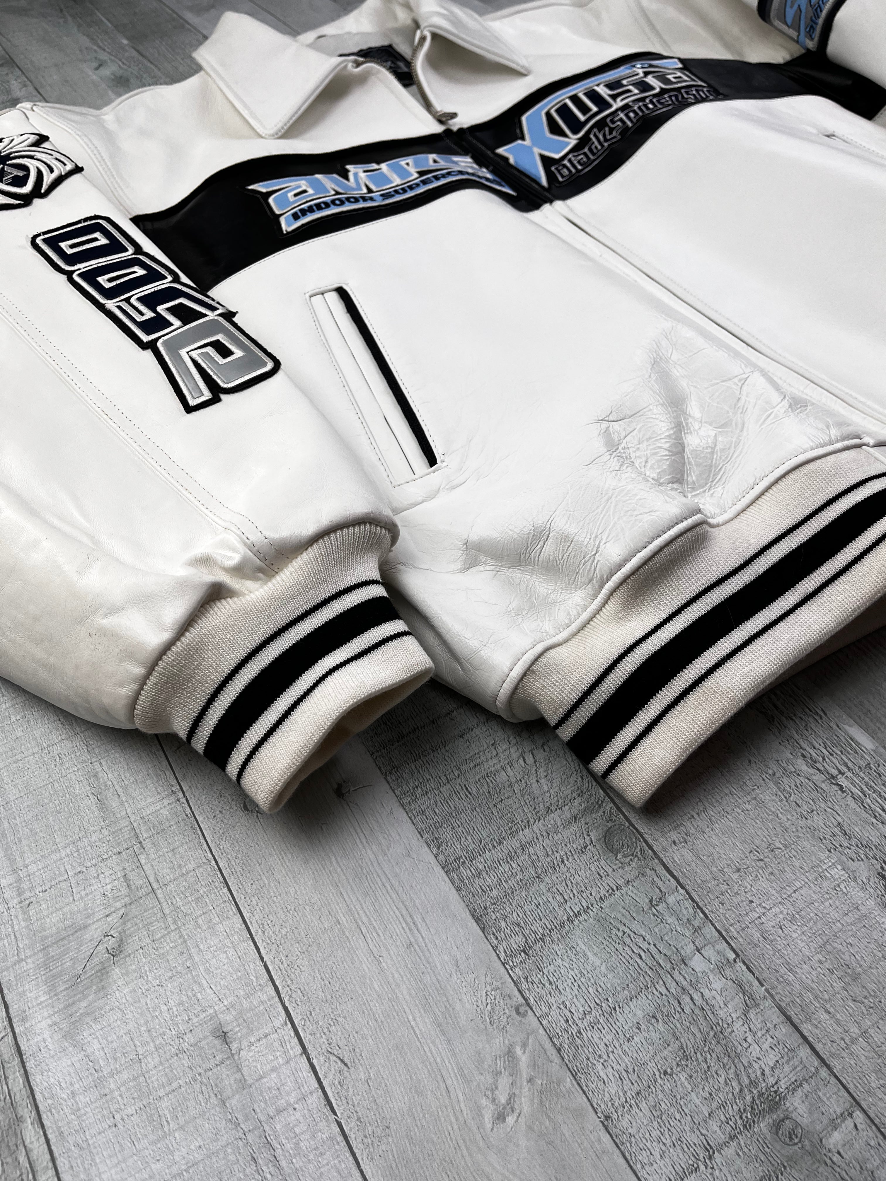 Avirex Vintage Echtlederjacke Black Spider 500 90s Weiß Schwarz 4XL