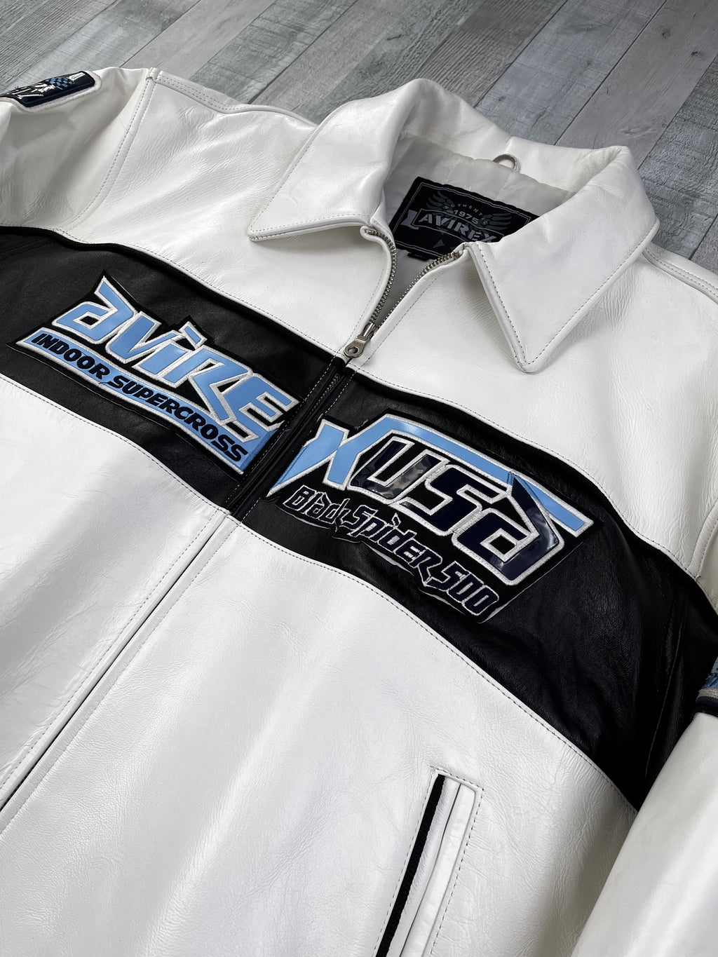 Avirex Vintage Echtlederjacke Black Spider 500 90s Weiß Schwarz 4XL