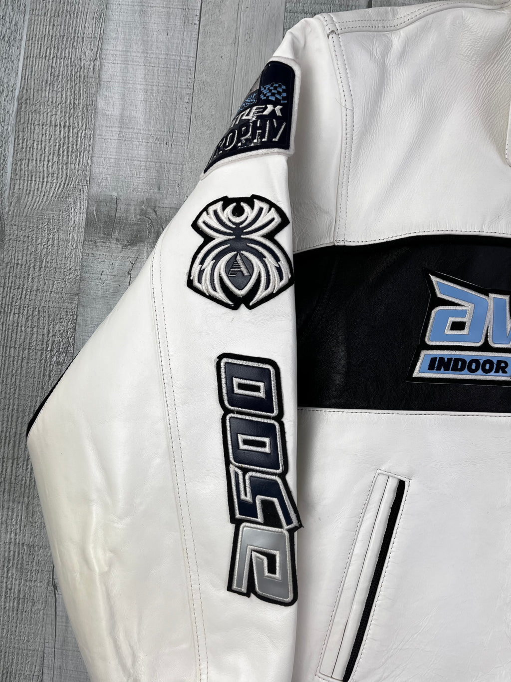 Avirex Vintage Echtlederjacke Black Spider 500 90s Weiß Schwarz 4XL