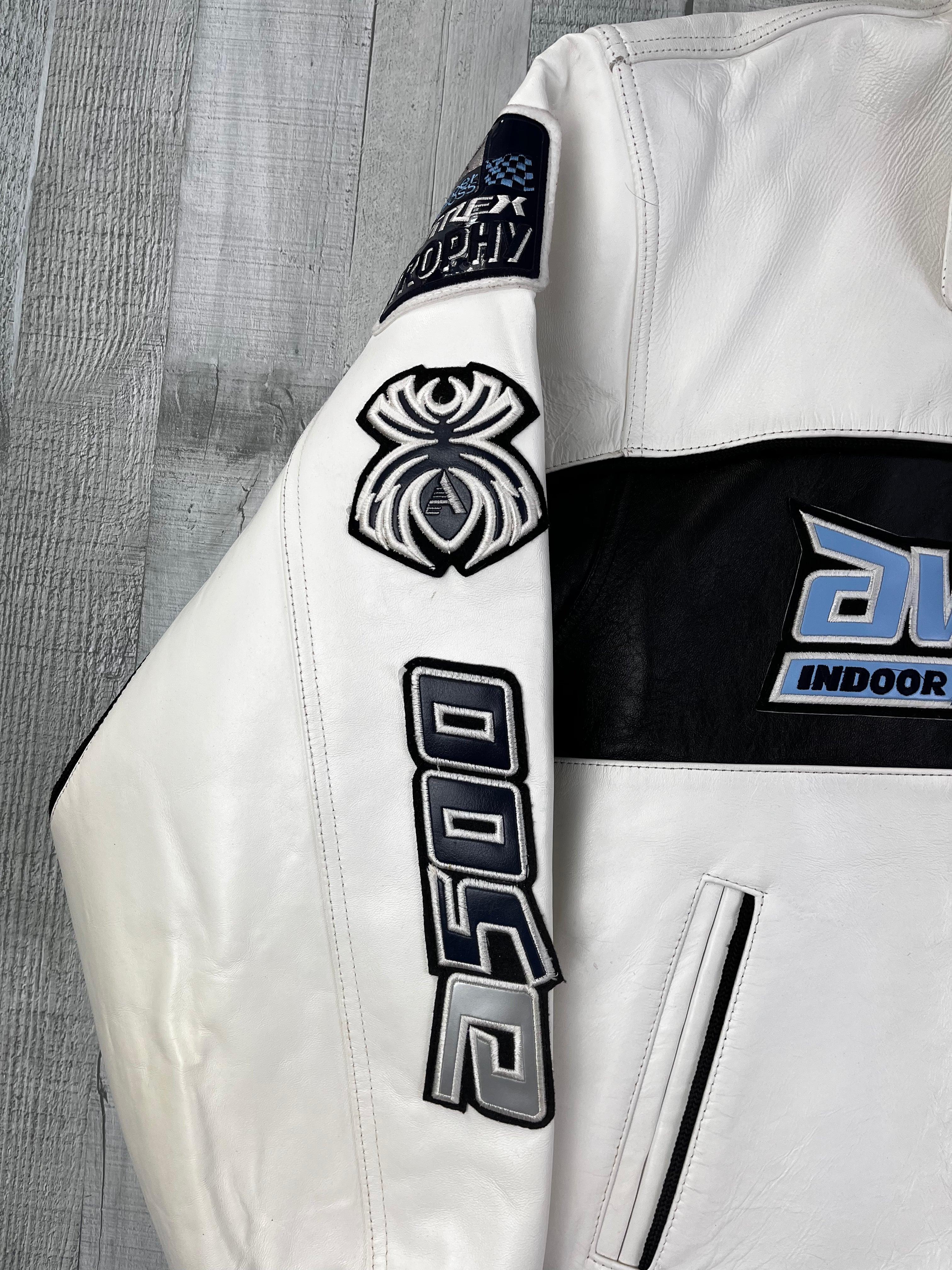 Avirex Vintage Echtlederjacke Black Spider 500 90s Weiß Schwarz 4XL