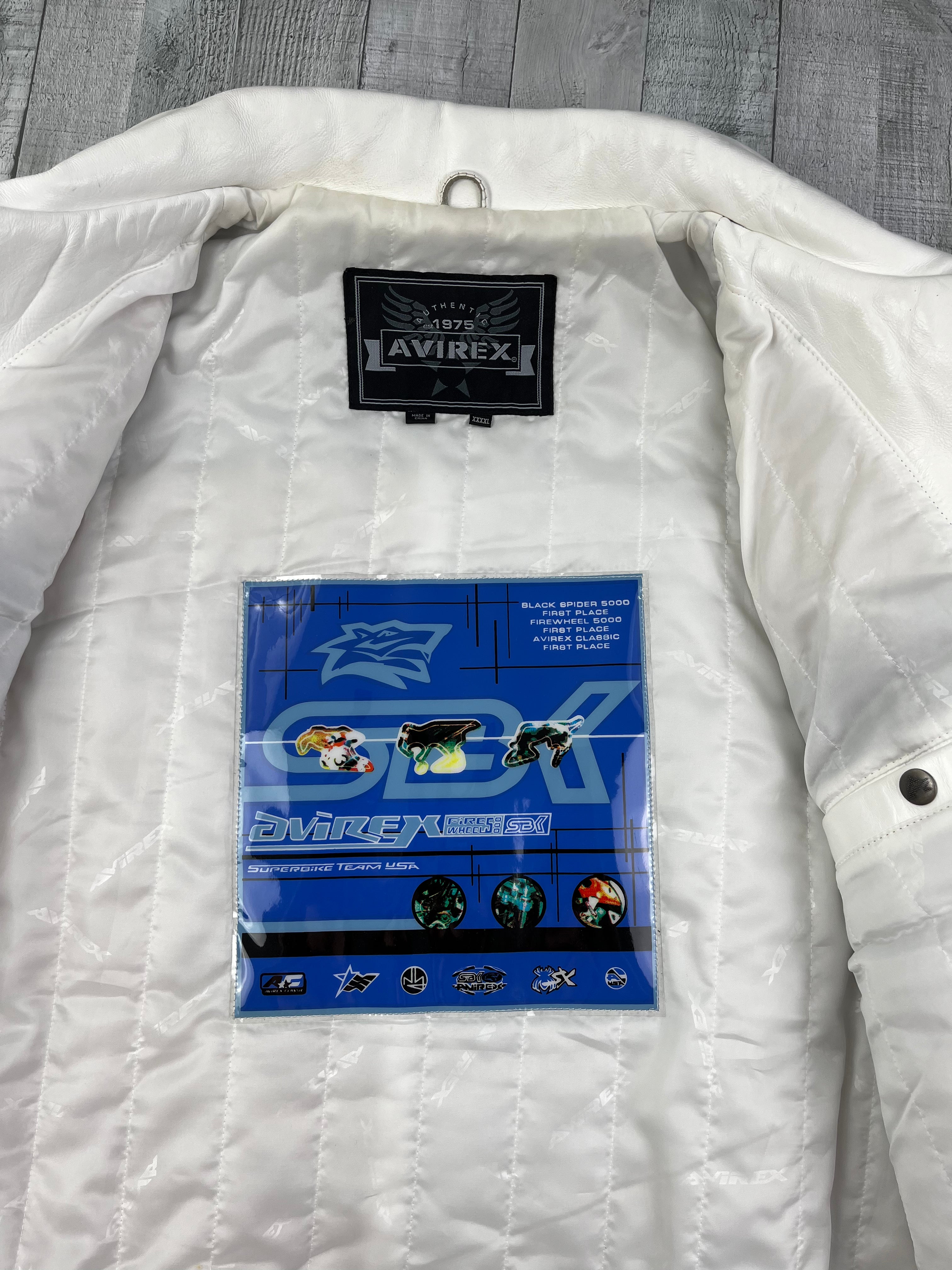 Avirex Vintage Echtlederjacke Black Spider 500 90s Weiß Schwarz 4XL