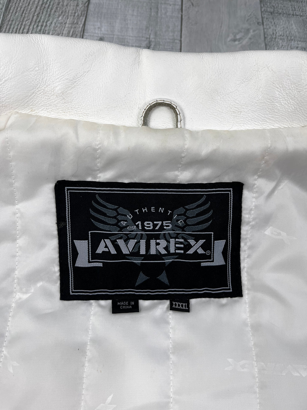 Avirex Vintage Echtlederjacke Black Spider 500 90s Weiß Schwarz 4XL