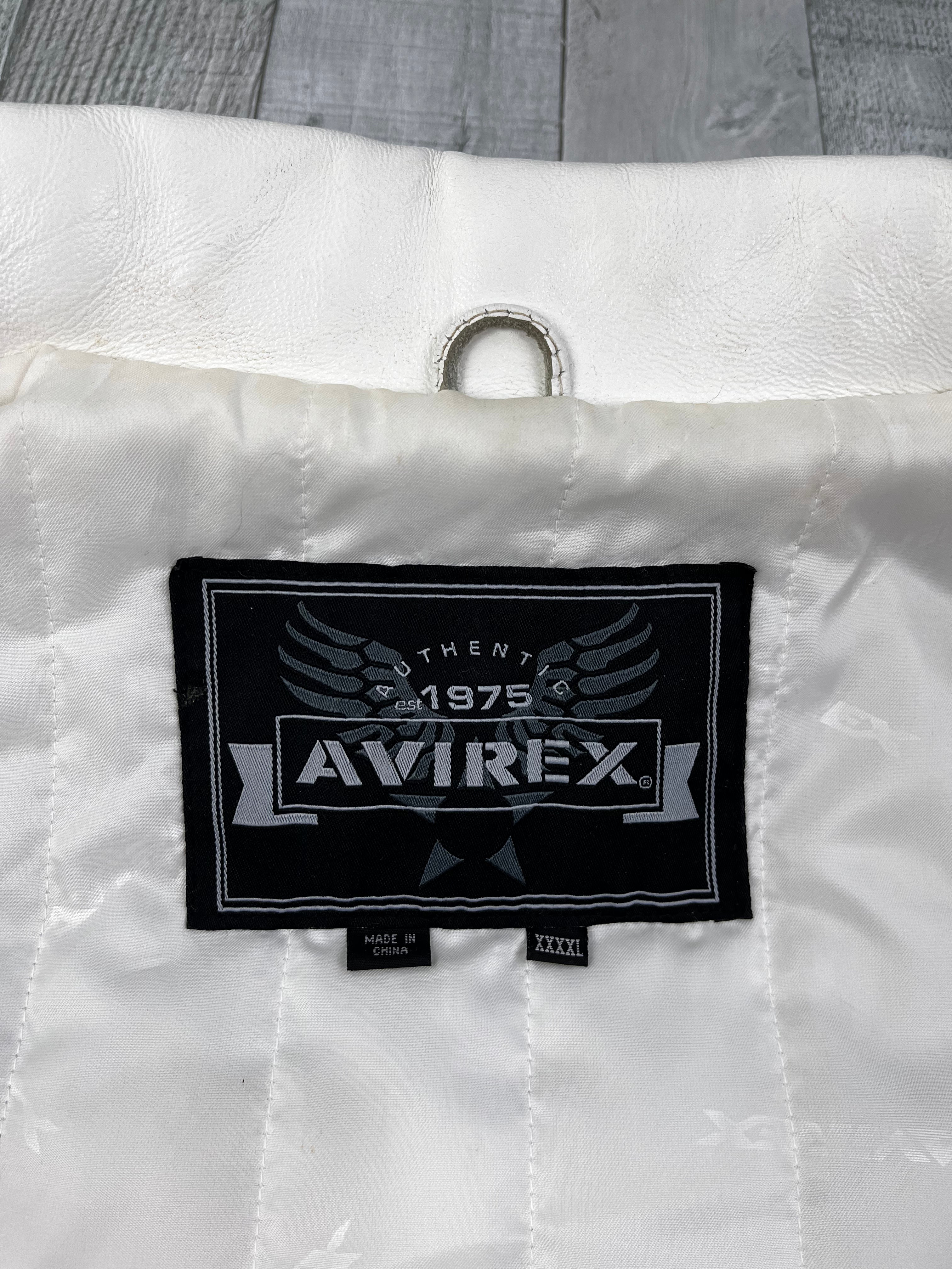 Avirex Vintage Echtlederjacke Black Spider 500 90s Weiß Schwarz 4XL