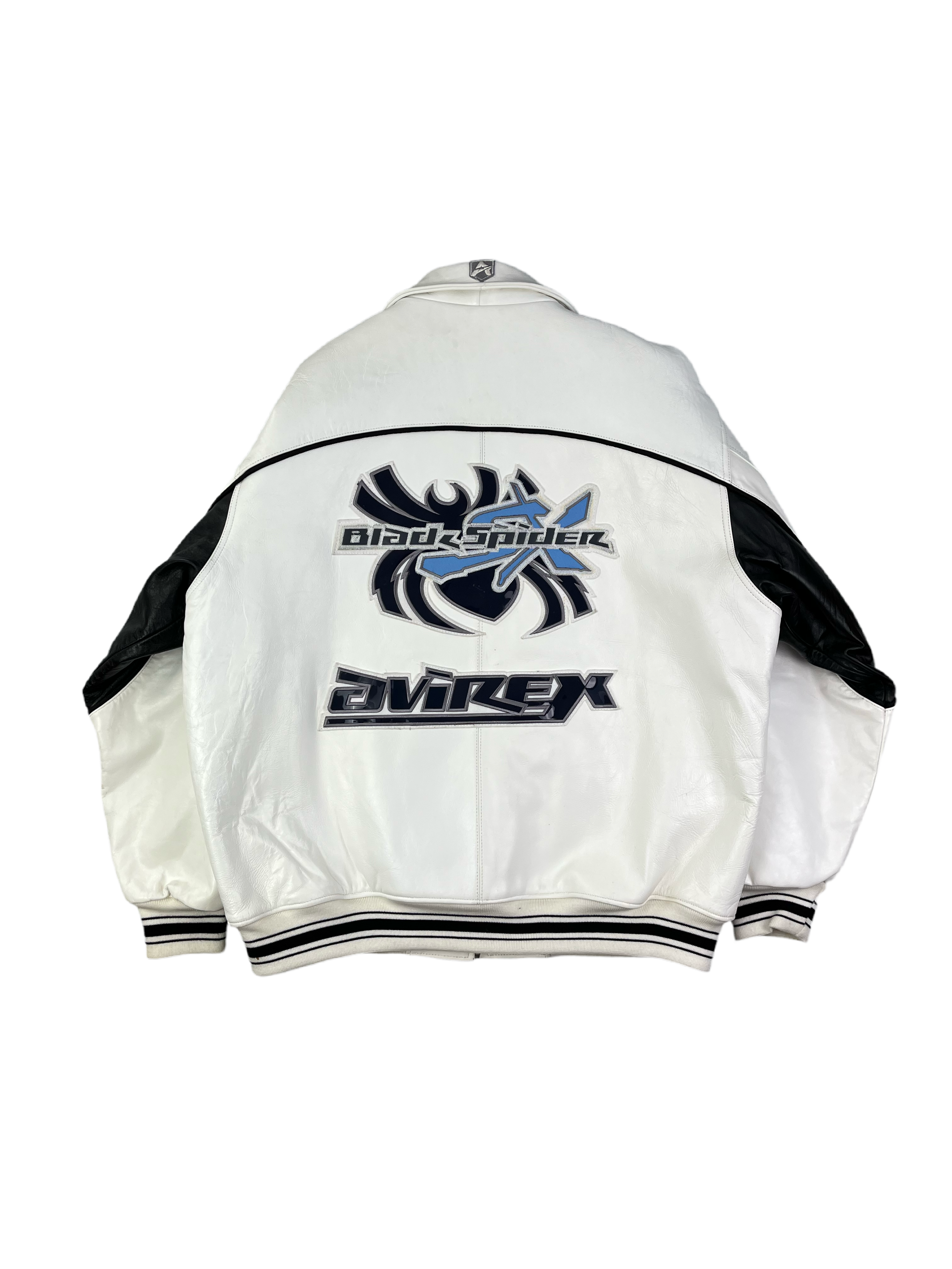Avirex Vintage Echtlederjacke Black Spider 500 90s Weiß Schwarz 4XL