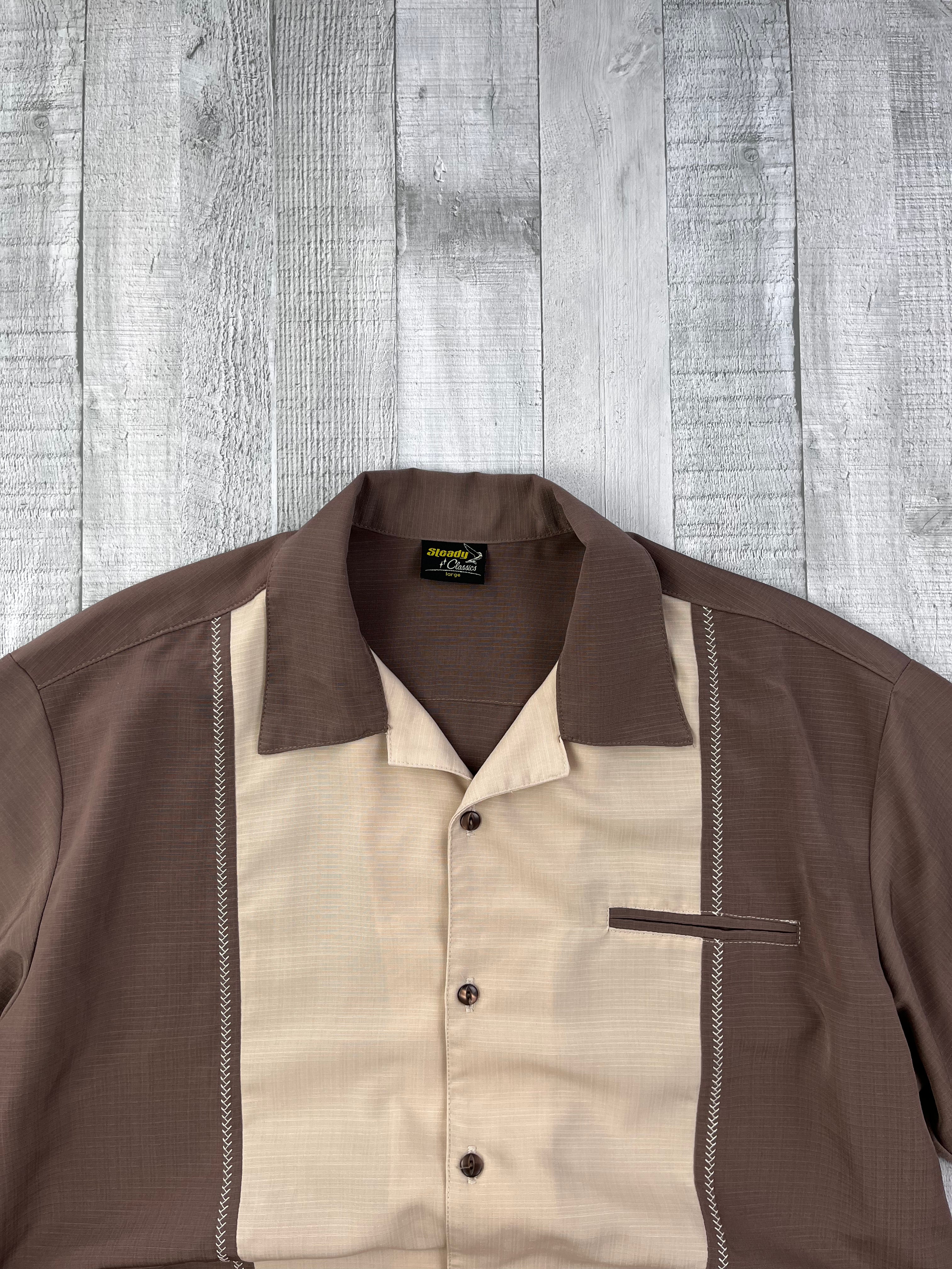 Steady Classics Vintage Hemd Bowling 90s Braun Beige L