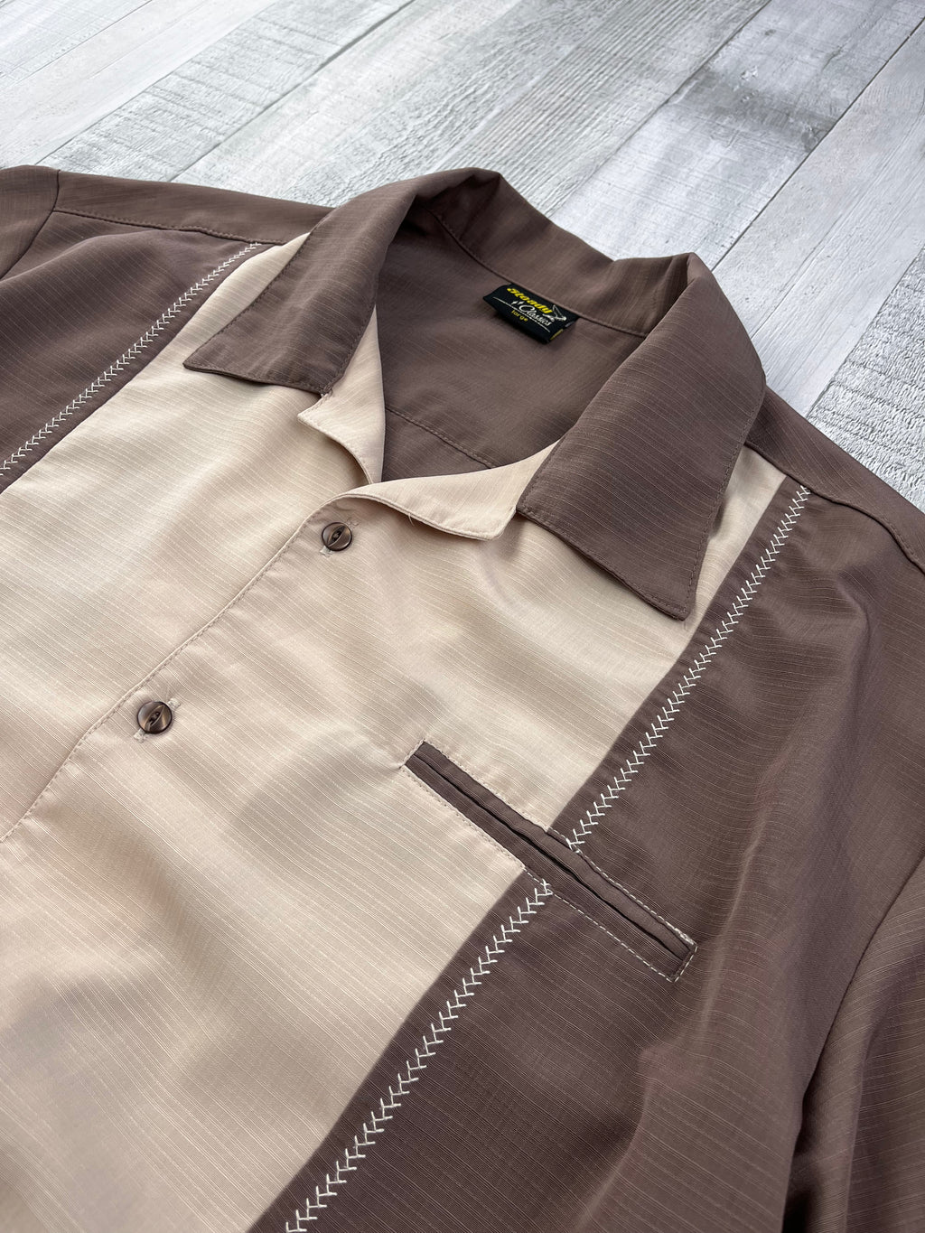 Steady Classics Vintage Hemd Bowling 90s Braun Beige L