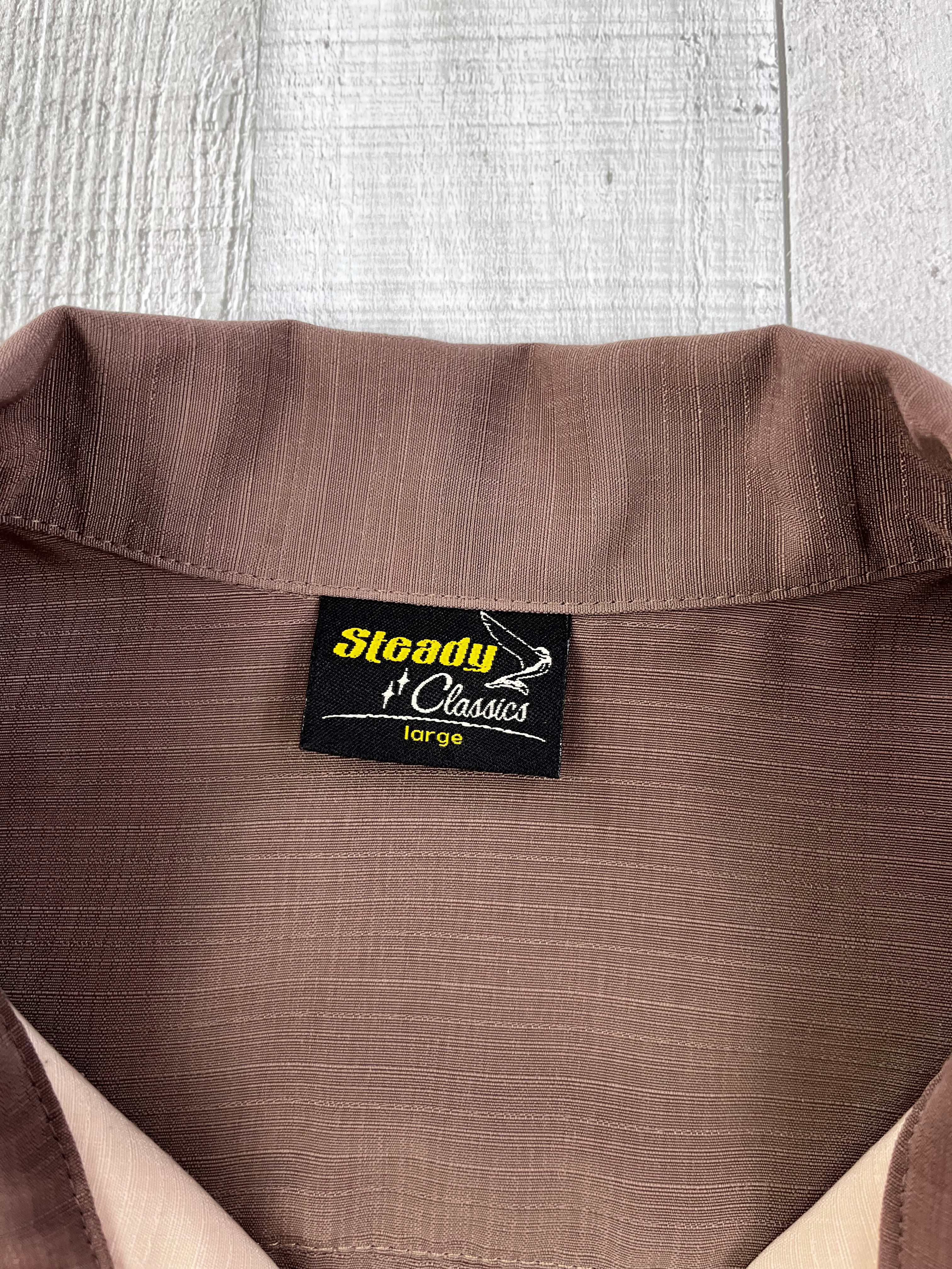 Steady Classics Vintage Hemd Bowling 90s Braun Beige L