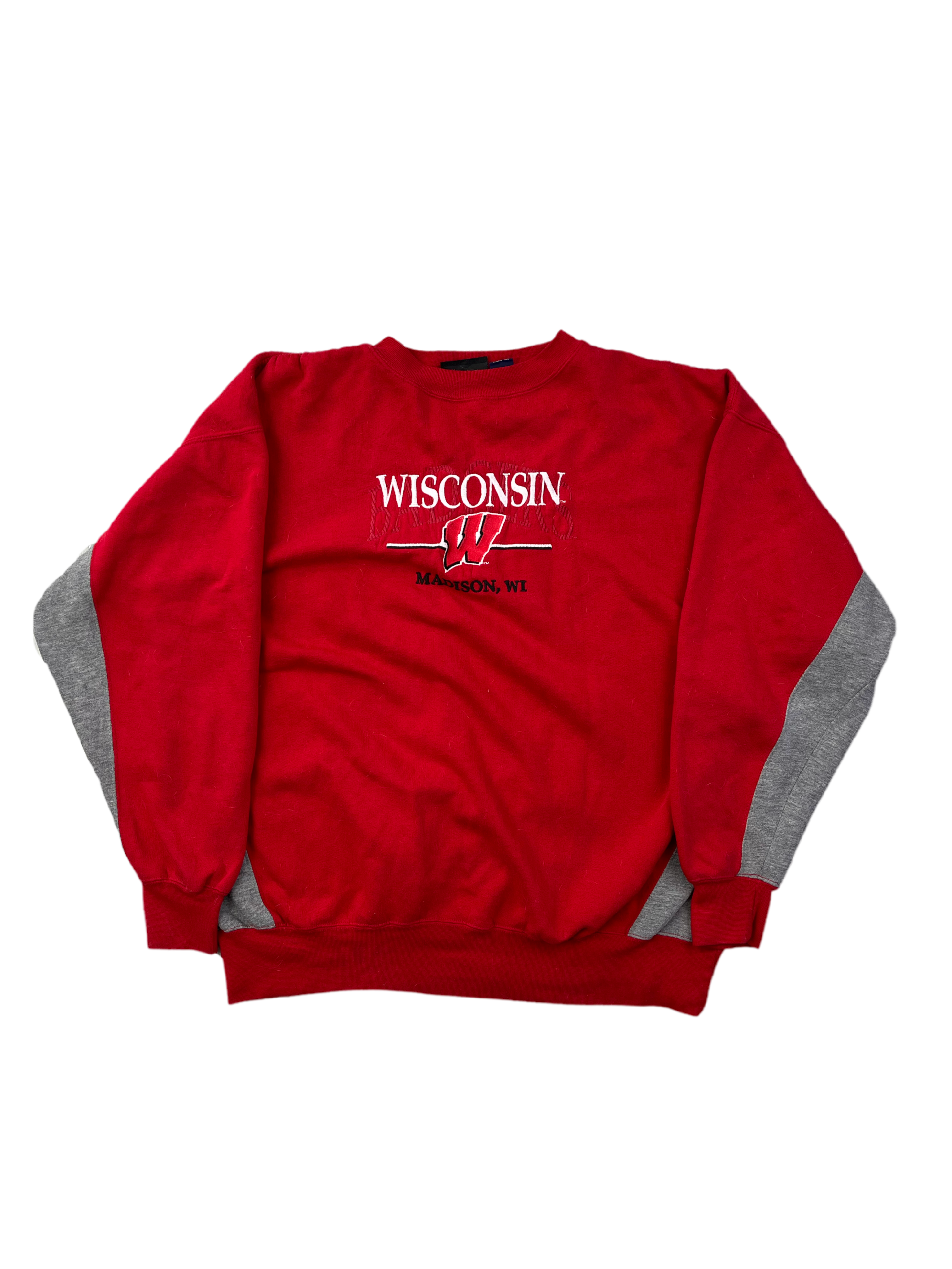Vintage Wisconsin Sweater Y2K Grau Rot L