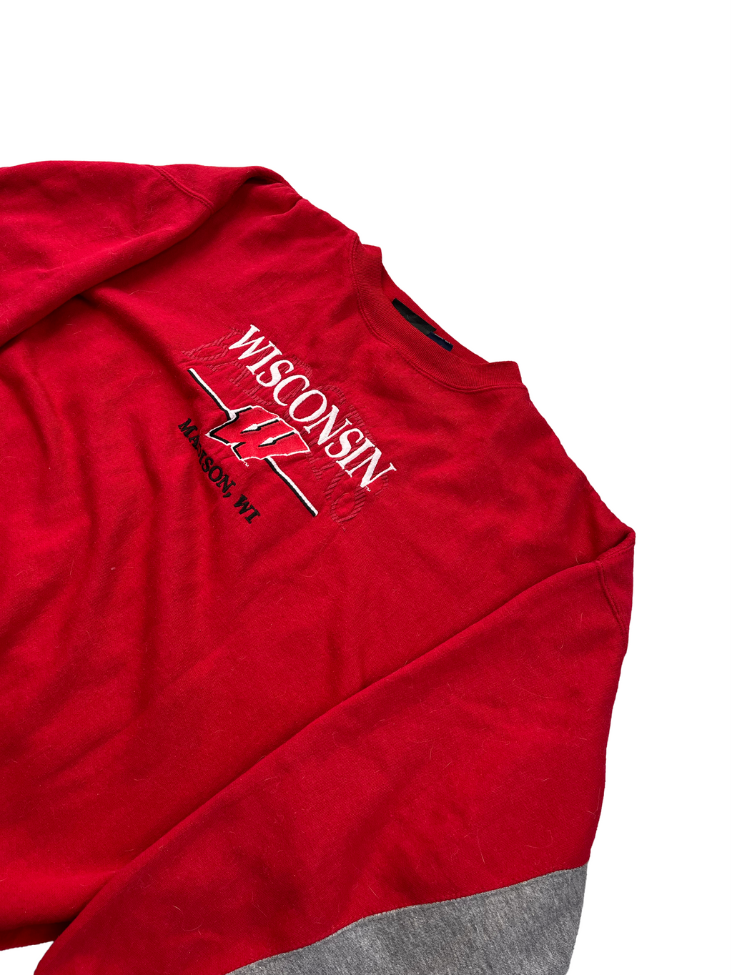Vintage Wisconsin Sweater Y2K Grau Rot L