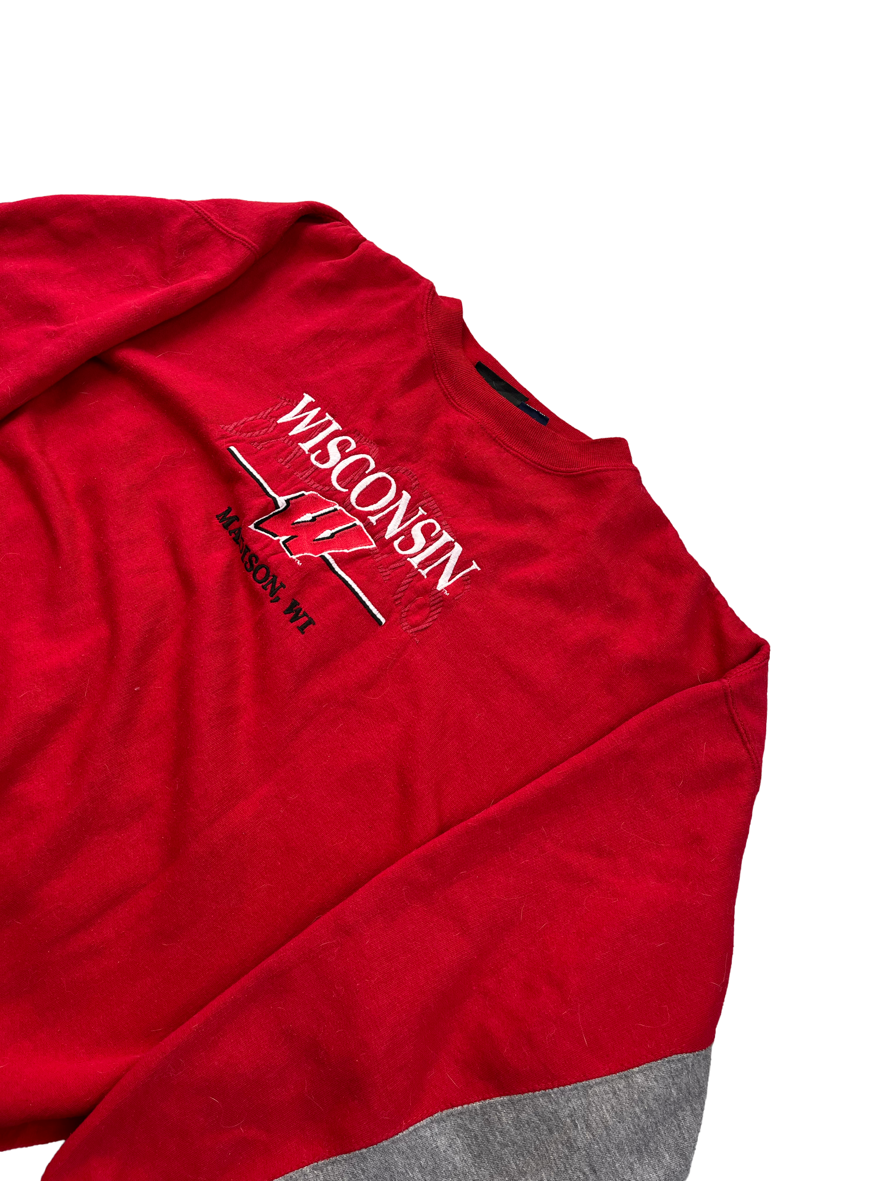 Vintage Wisconsin Sweater Y2K Grau Rot L