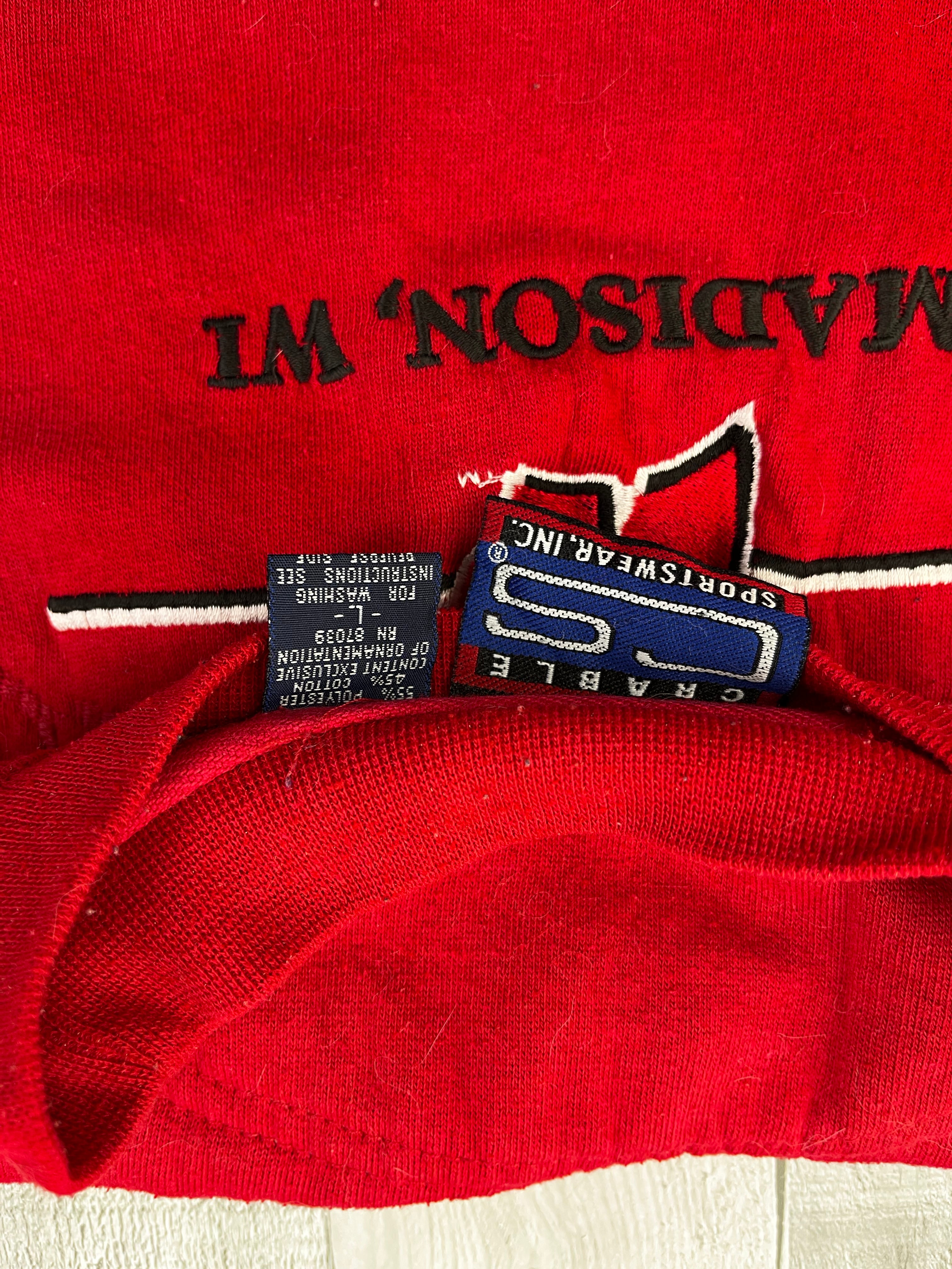 Vintage Wisconsin Sweater Y2K Grau Rot L