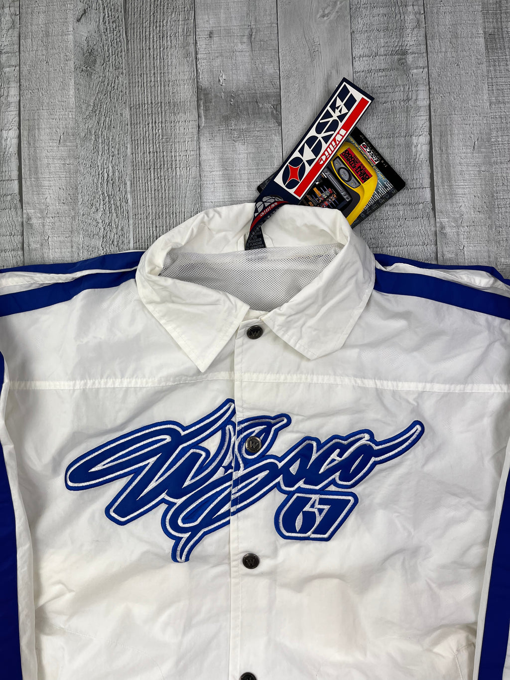 Willie Esco Vintage Trainingsjacke 90s Weiß Blau M