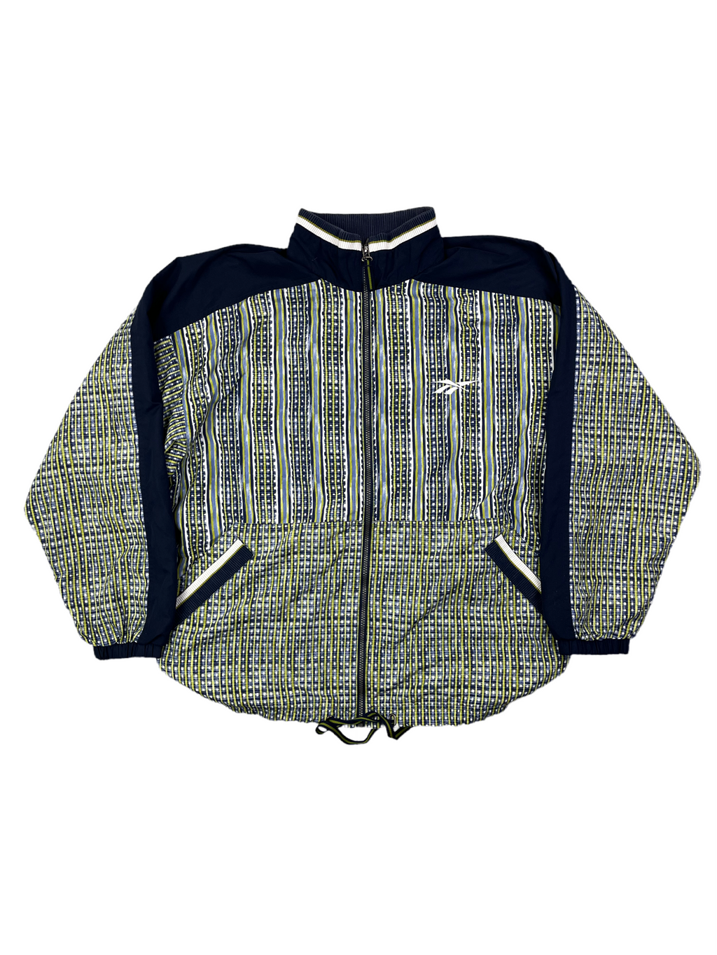 Reebok Vintage Trainingsjacke Muster 90s Dunkelblau Gelb L