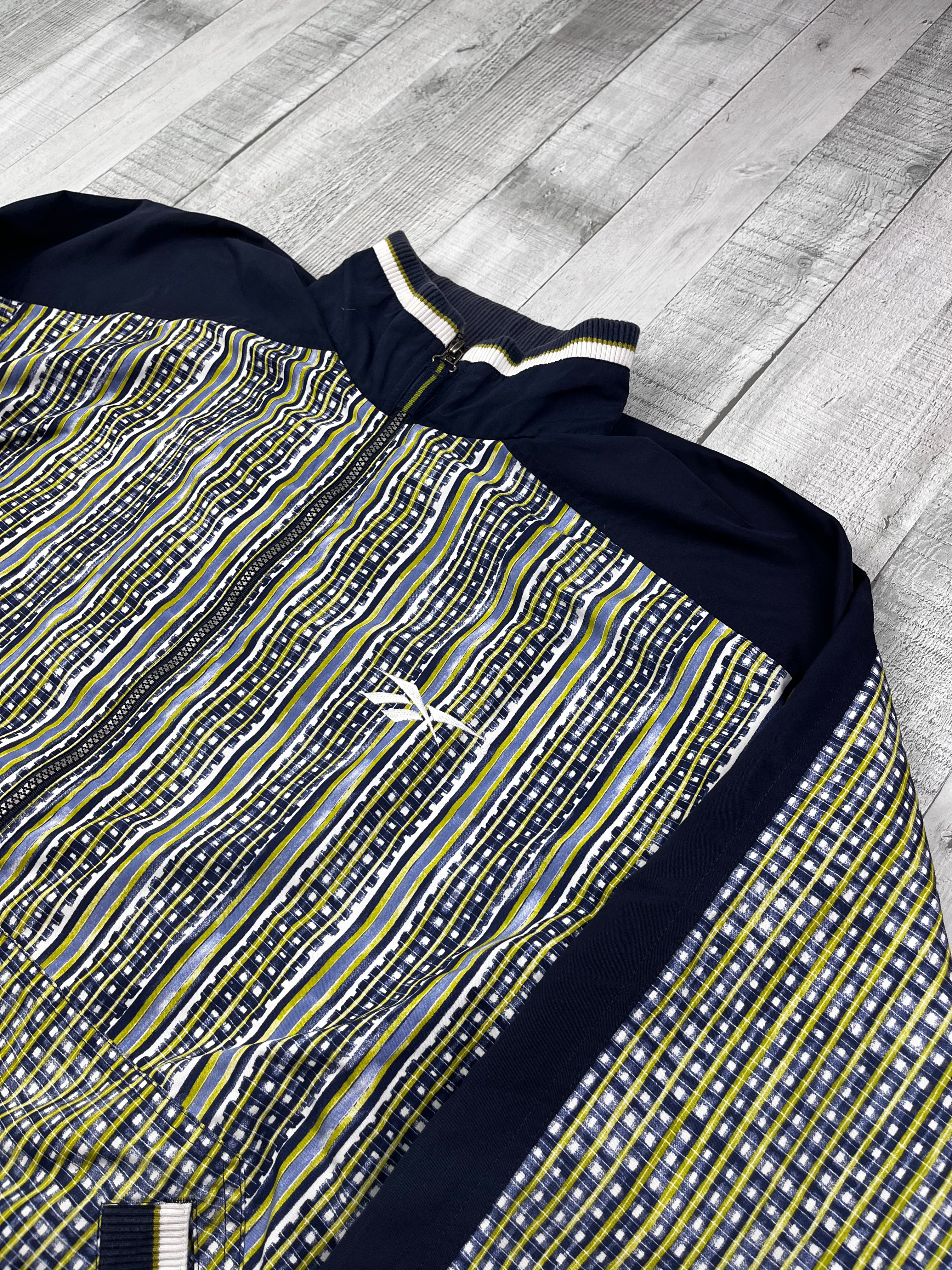 Reebok Vintage Trainingsjacke Muster 90s Dunkelblau Gelb L