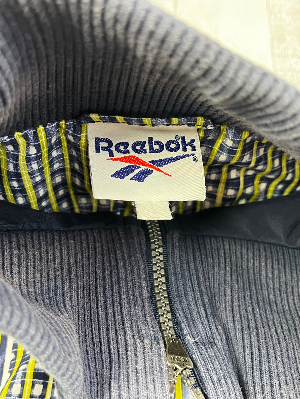 Reebok Vintage Trainingsjacke Muster 90s Dunkelblau Gelb L