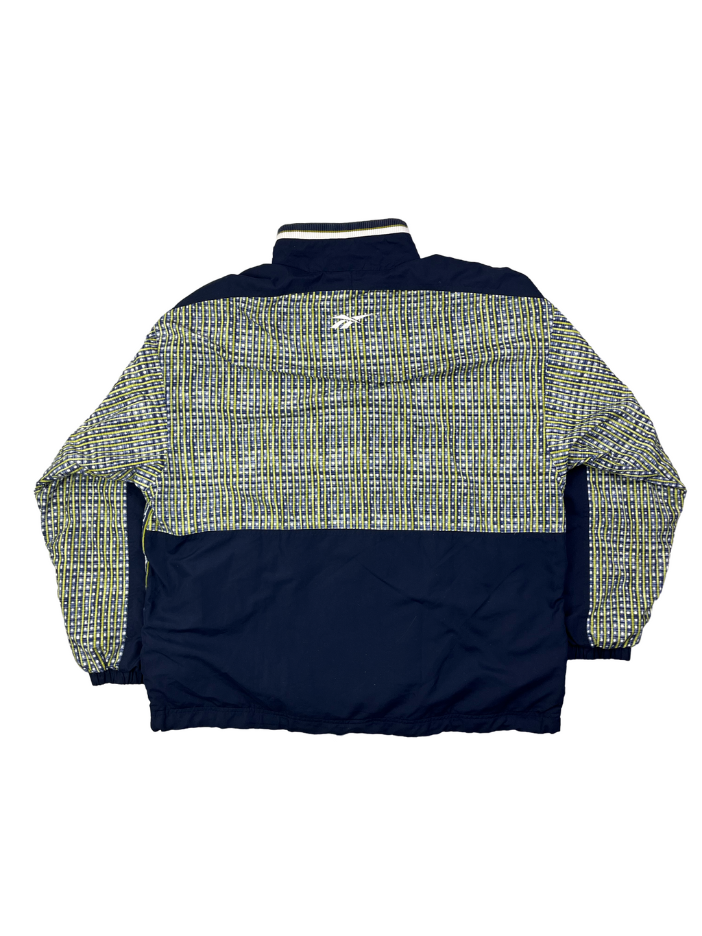 Reebok Vintage Trainingsjacke Muster 90s Dunkelblau Gelb L