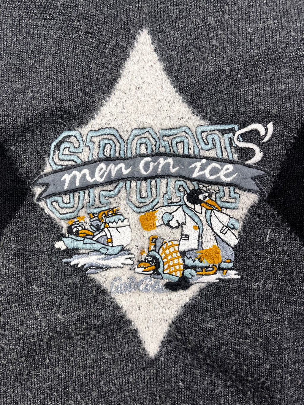 Carlo Colucci Vintage Wollpullover Men On Ice Grau Weiß L