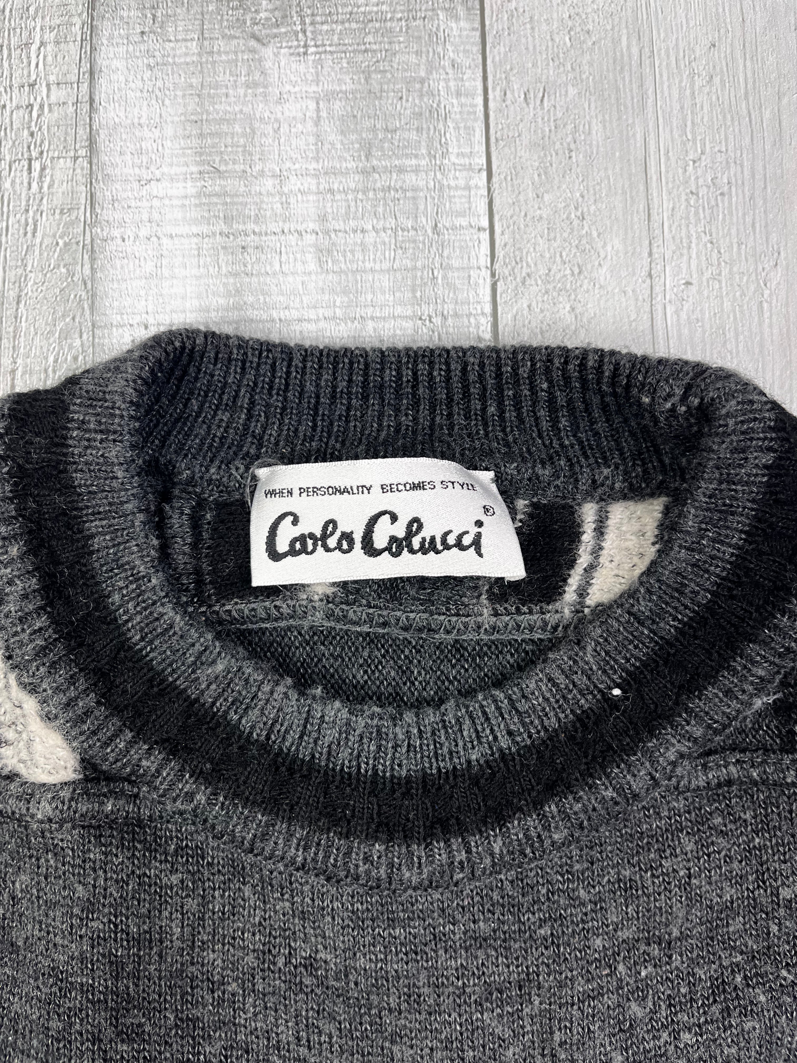 Carlo Colucci Vintage Wollpullover Men On Ice Grau Weiß L