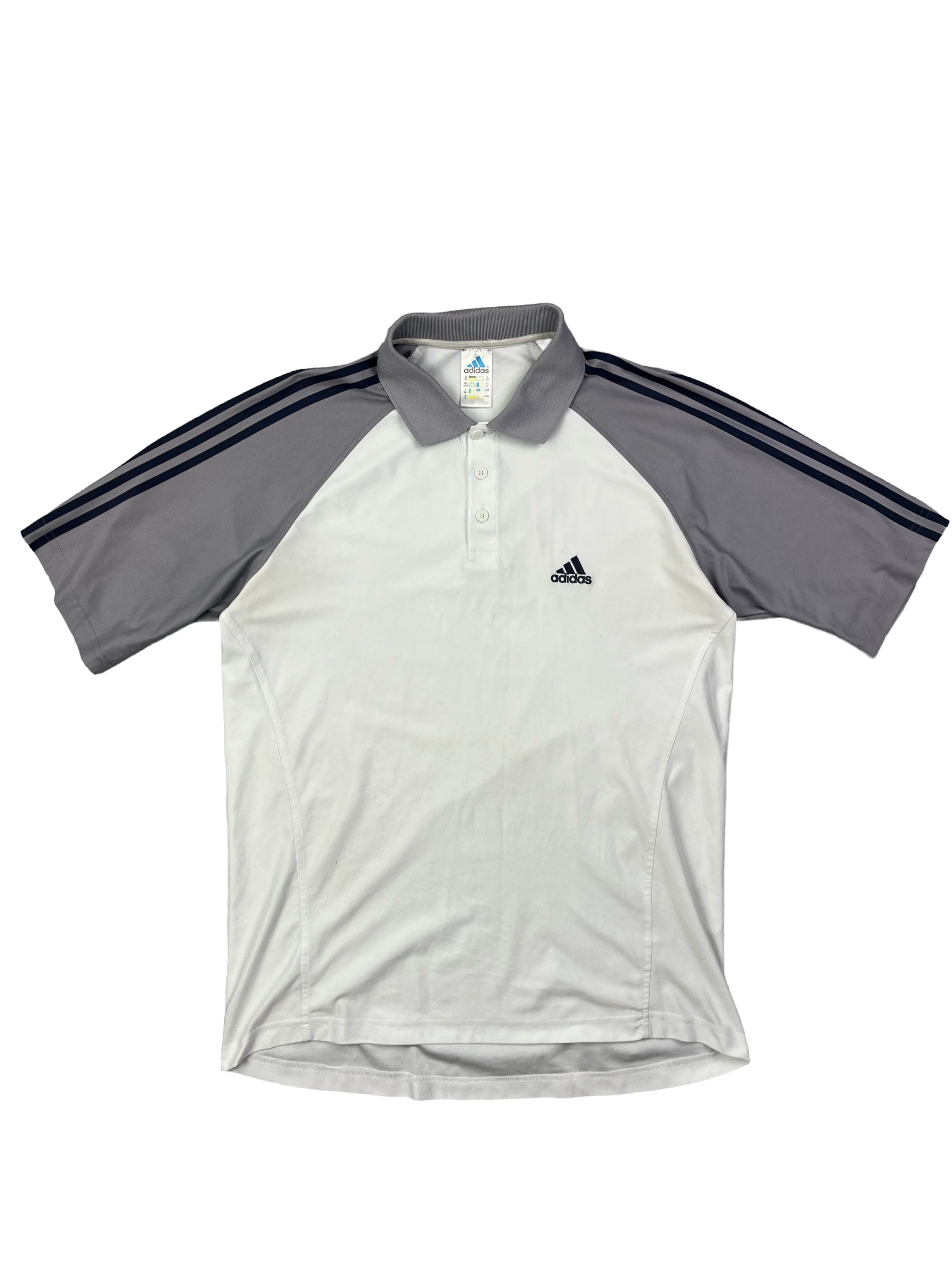 Adidas Vintage Polo Sport T-Shirt 90s Weiß Grau XL
