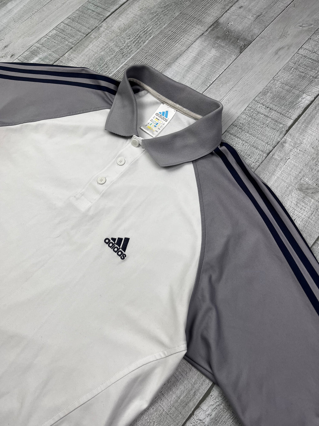 Adidas Vintage Polo Sport T-Shirt 90s Weiß Grau XL