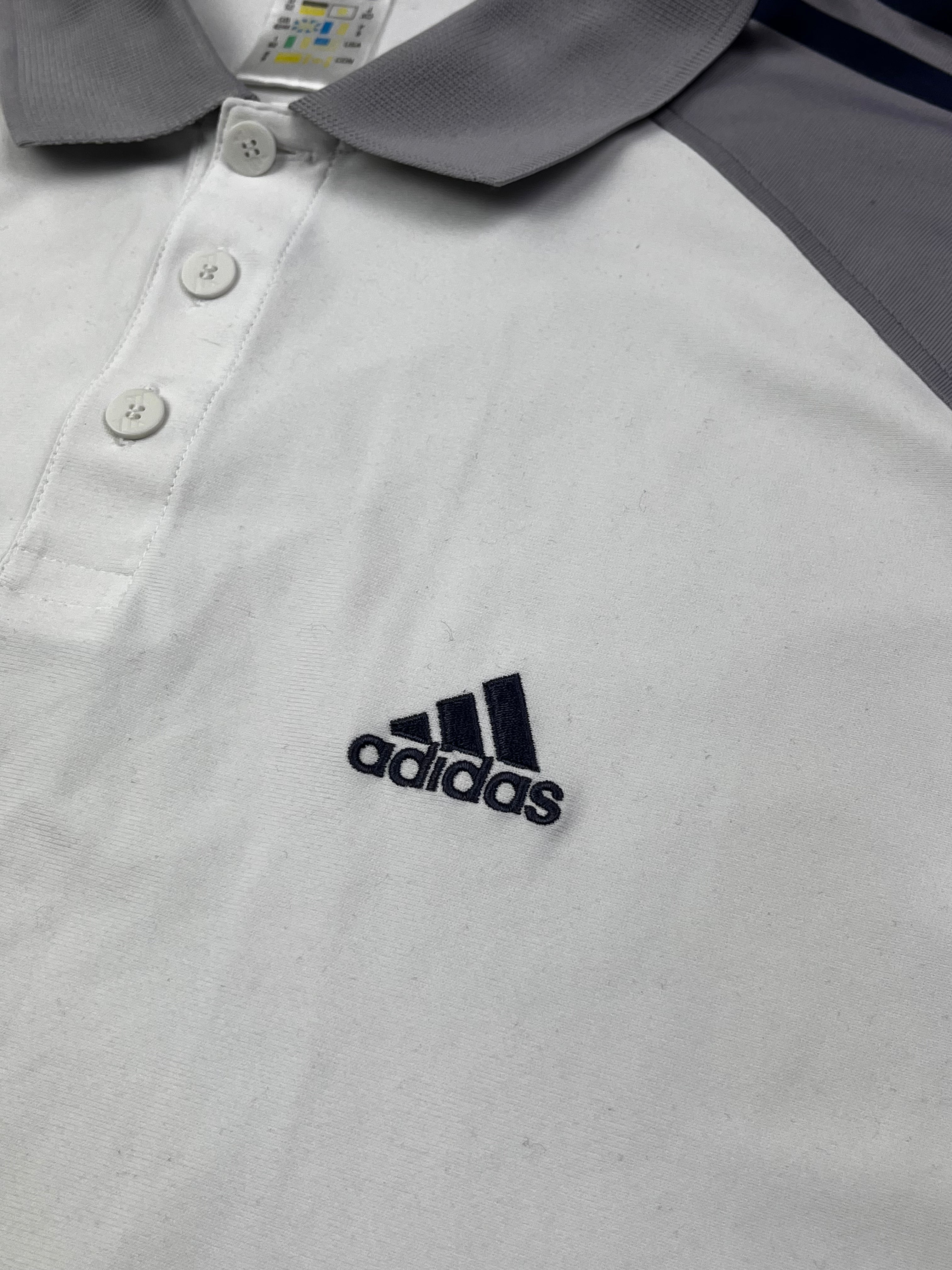 Adidas Vintage Polo Sport T-Shirt 90s Weiß Grau XL