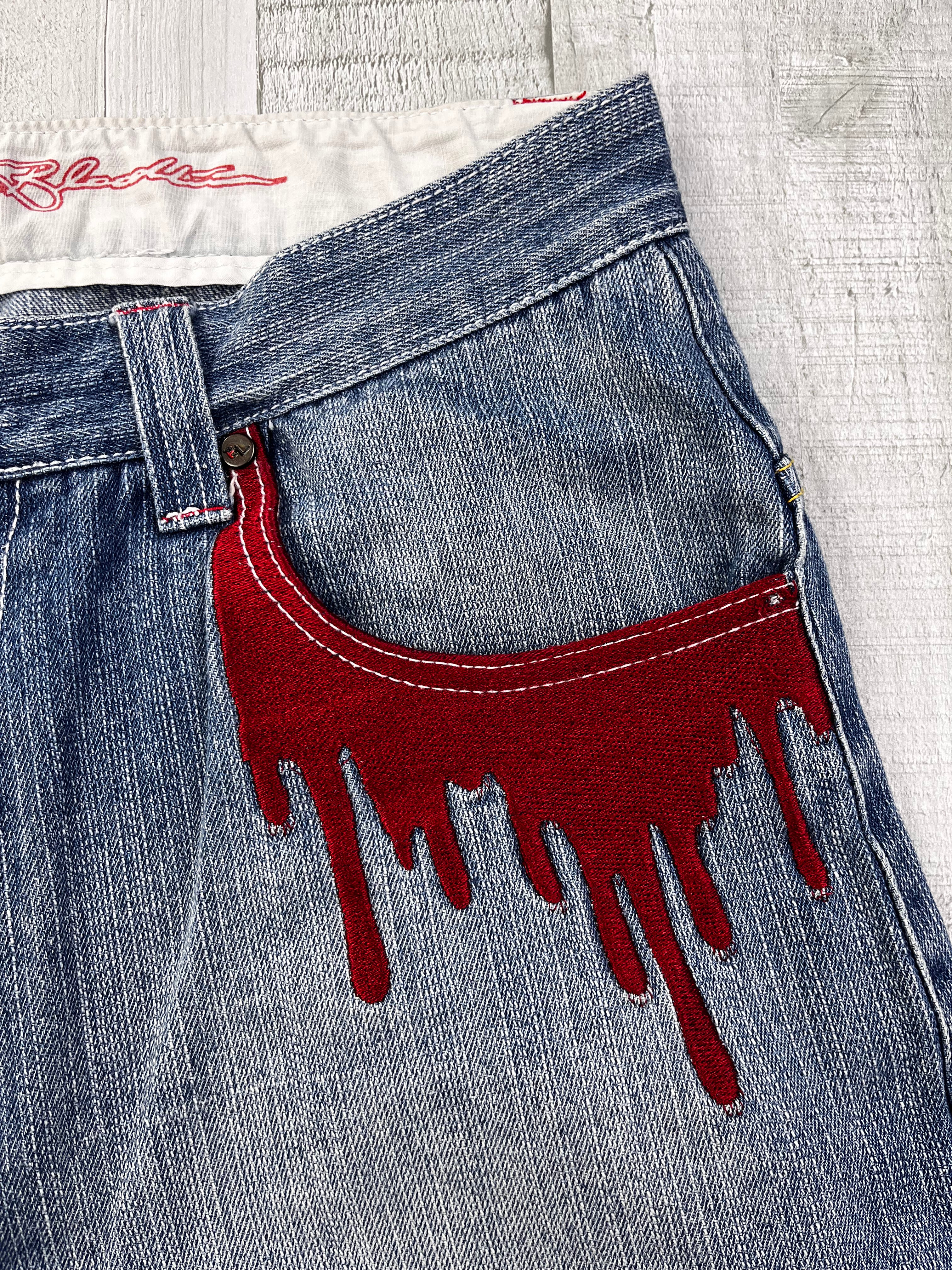 Bloodline Vintage Jeans Shorts 90s Blau Rot M