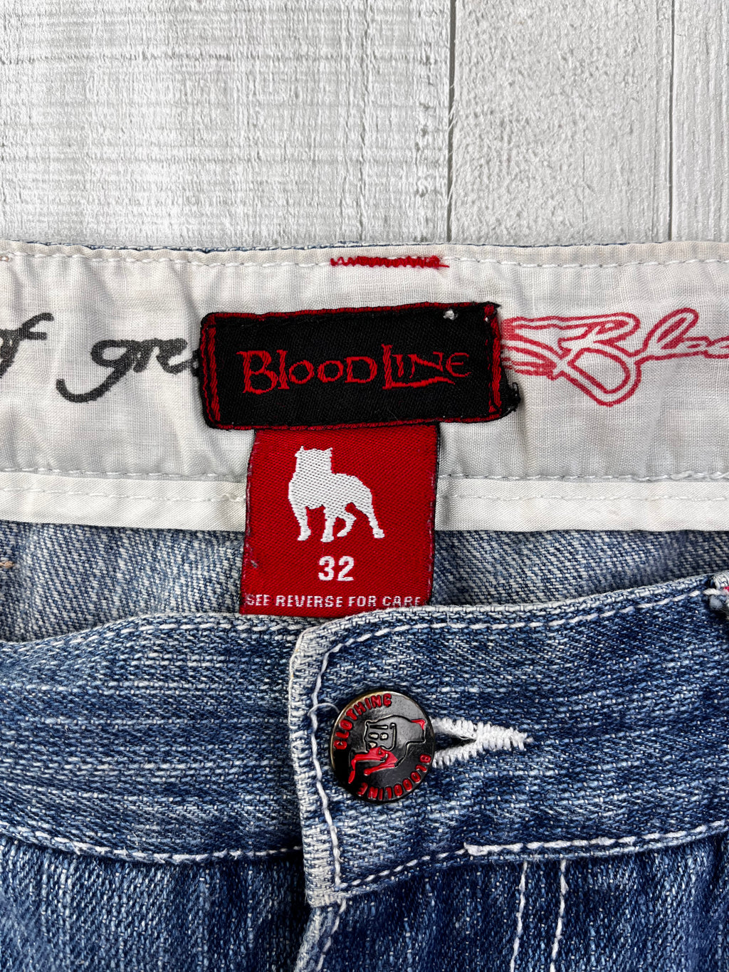 Bloodline Vintage Jeans Shorts 90s Blau Rot M