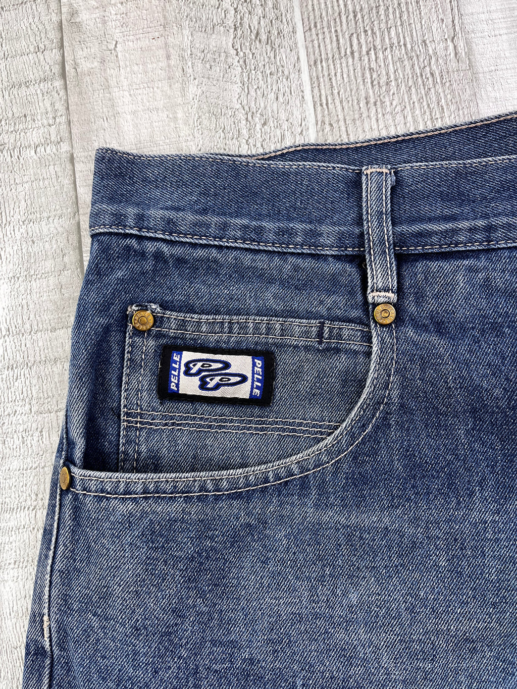 Pelle Pelle Vintage Jeans Shorts Bestickt 90s Blau XXL