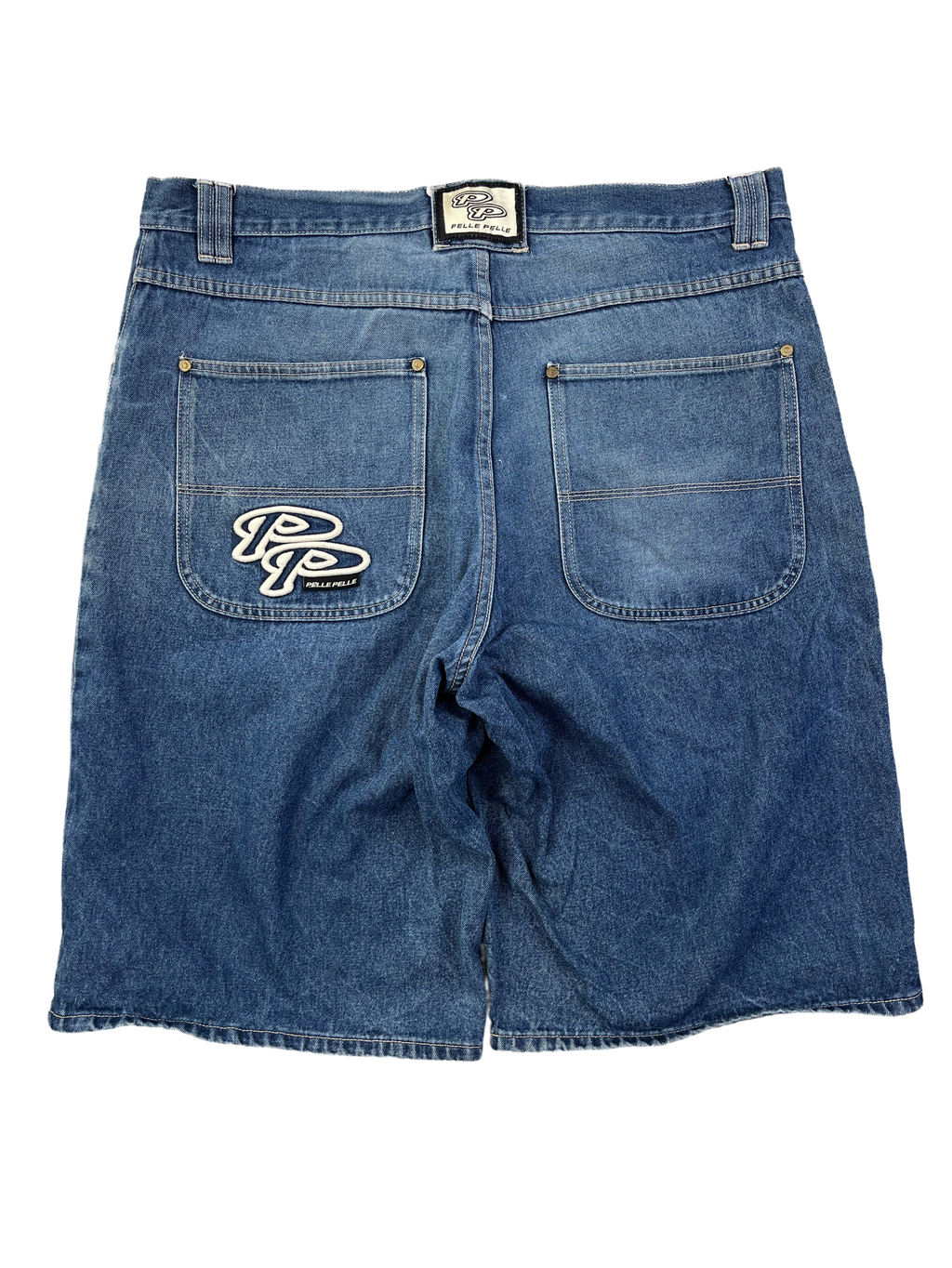Pelle Pelle Vintage Jeans Shorts Bestickt 90s Blau XXL