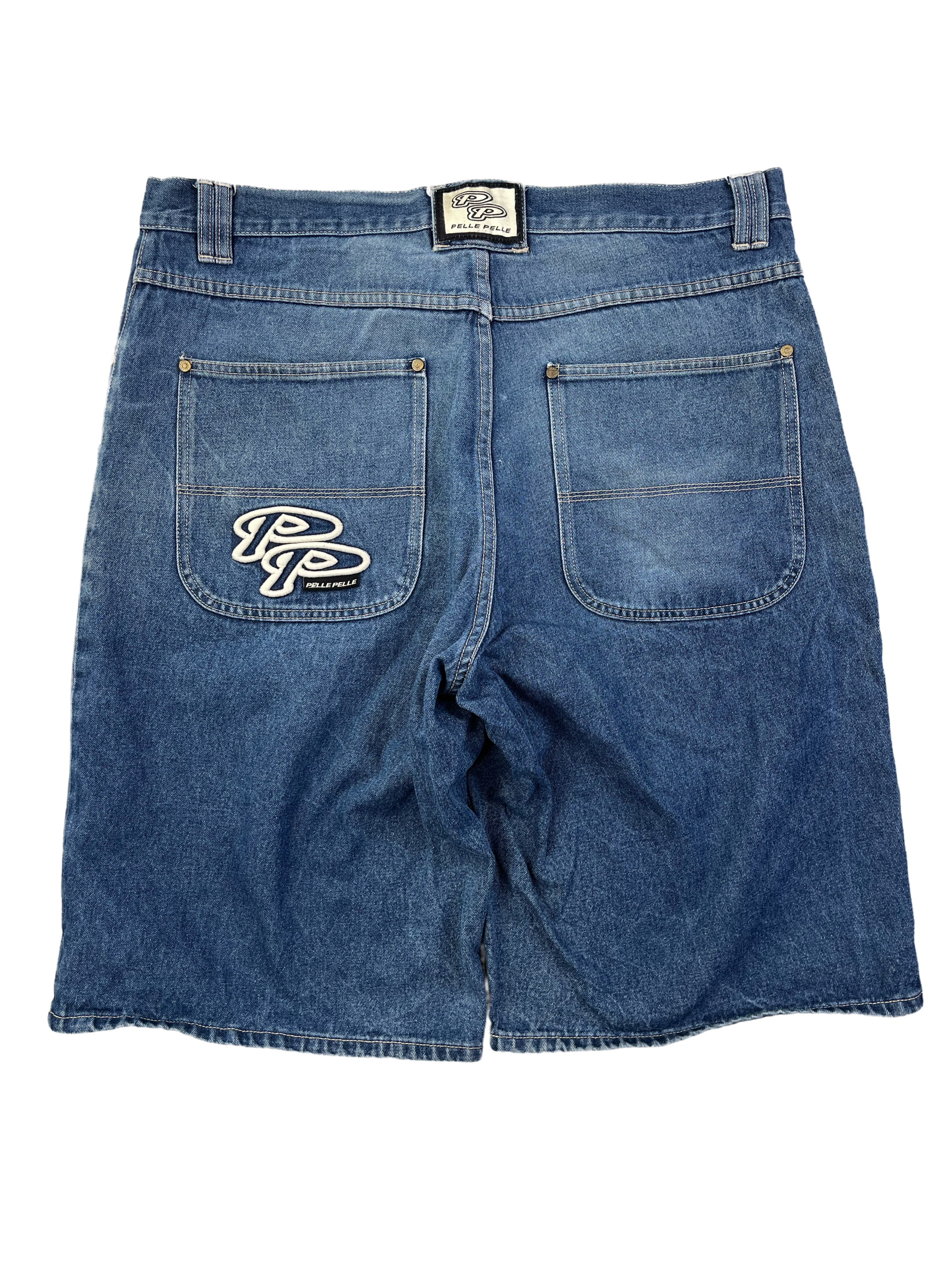 Pelle Pelle Vintage Jeans Shorts Bestickt 90s Blau XXL