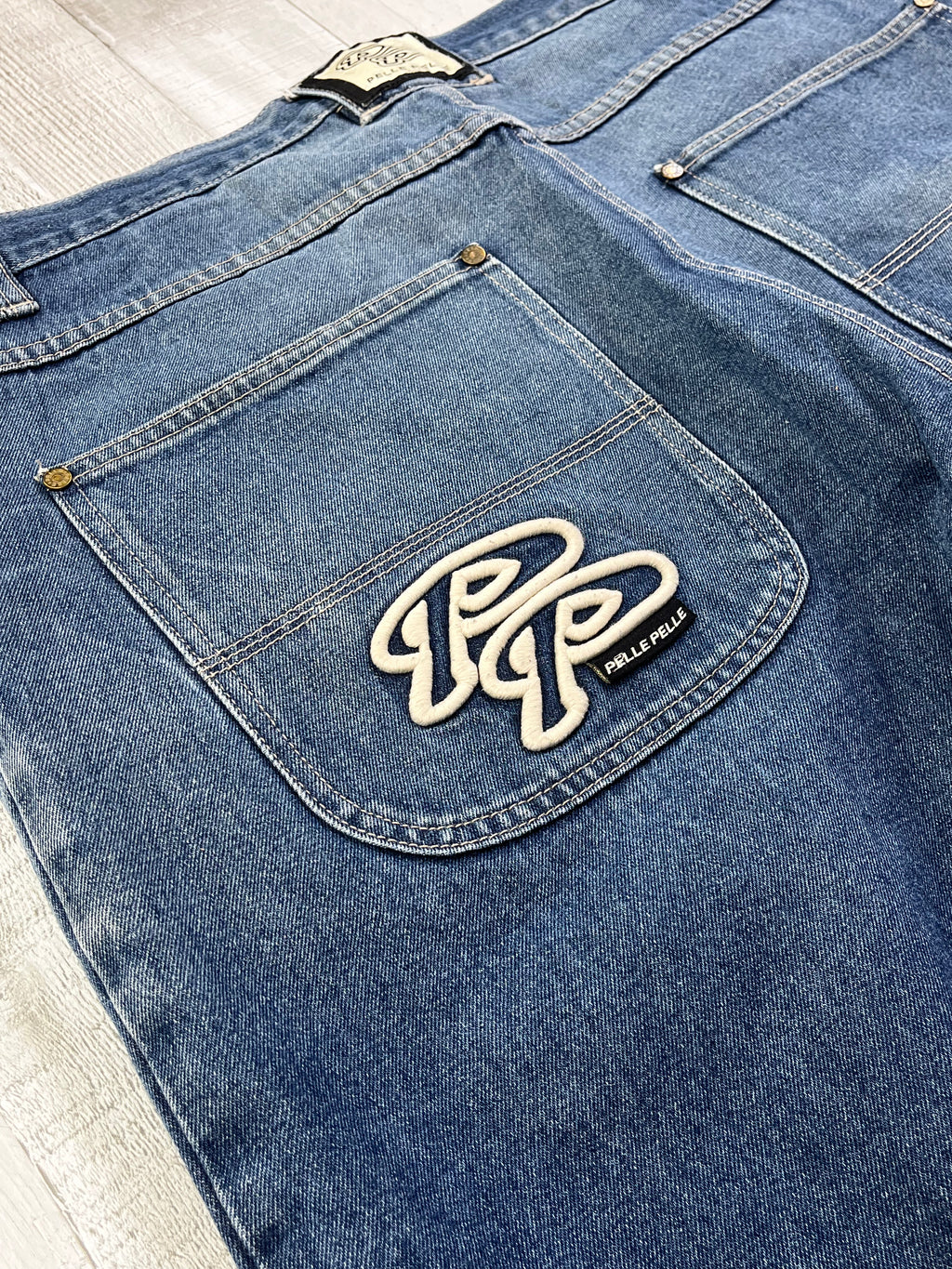 Pelle Pelle Vintage Jeans Shorts Bestickt 90s Blau XXL