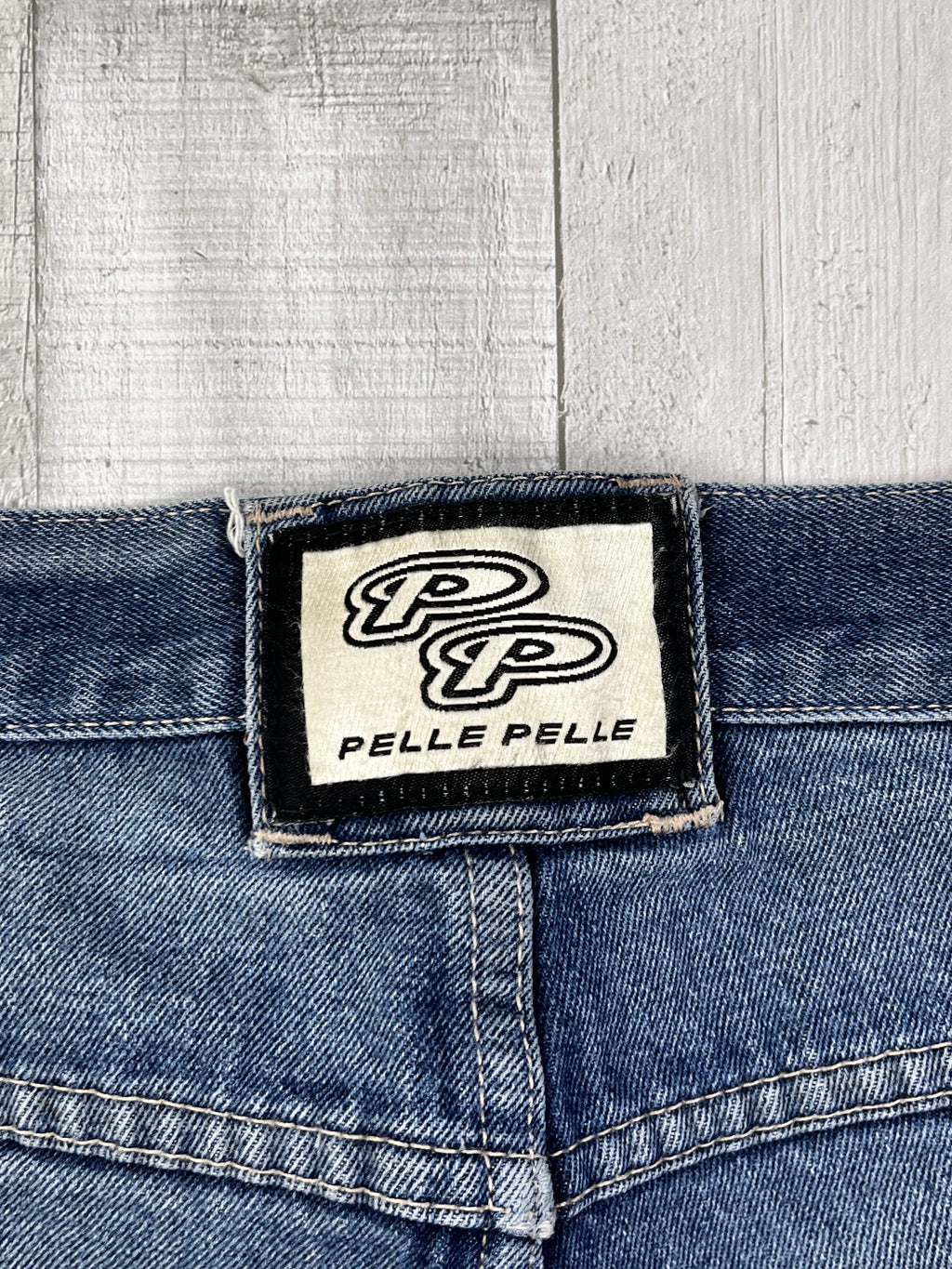Pelle Pelle Vintage Jeans Shorts Bestickt 90s Blau XXL