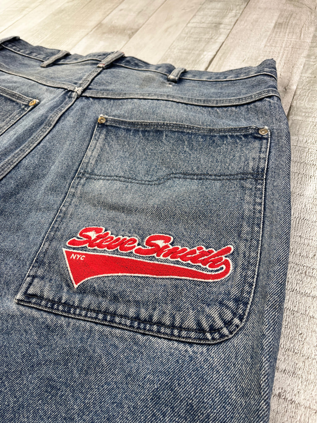 Steve Smith Vintage Jeans Shorts Blau Rot XL