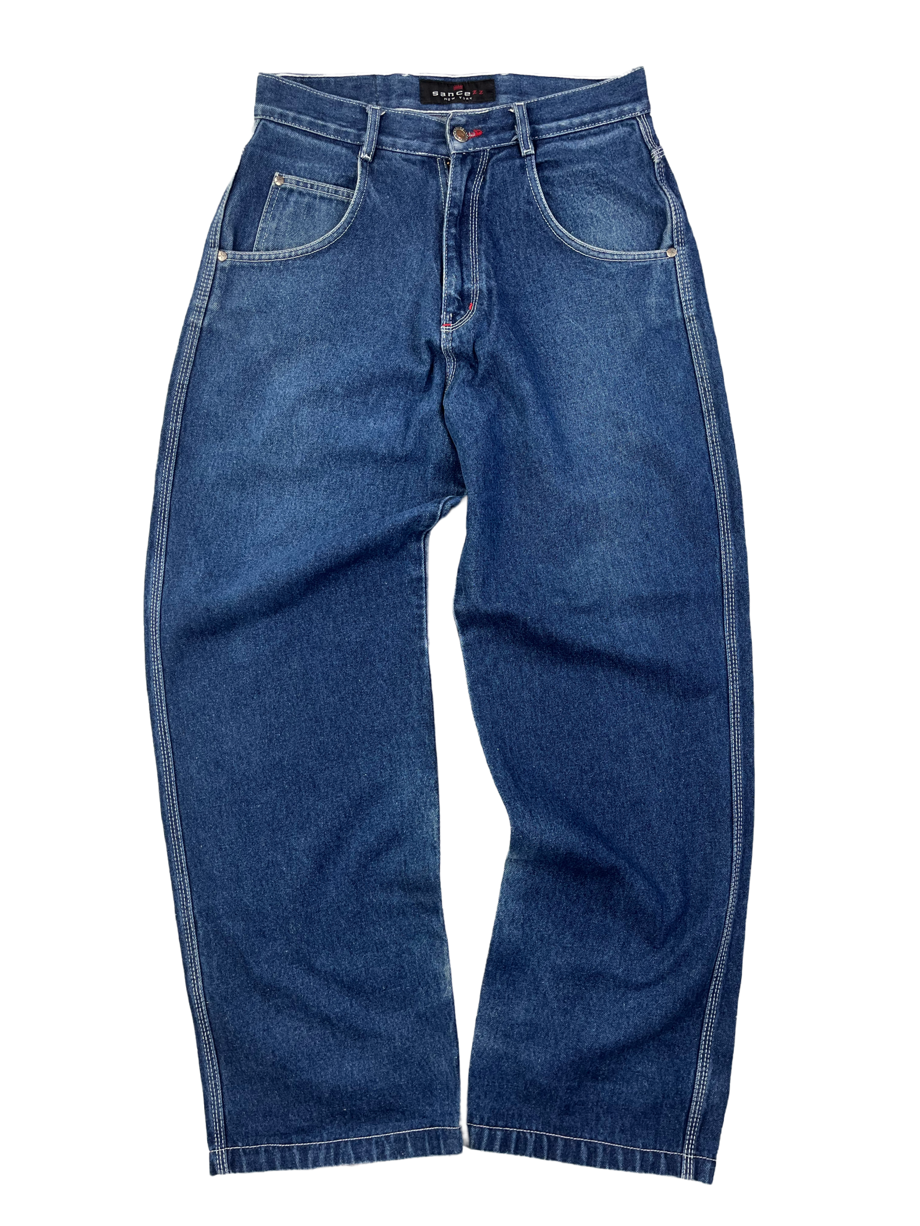 Sancezz Vintage Baggy Jeans Bestickt 90s Dunkelblau S