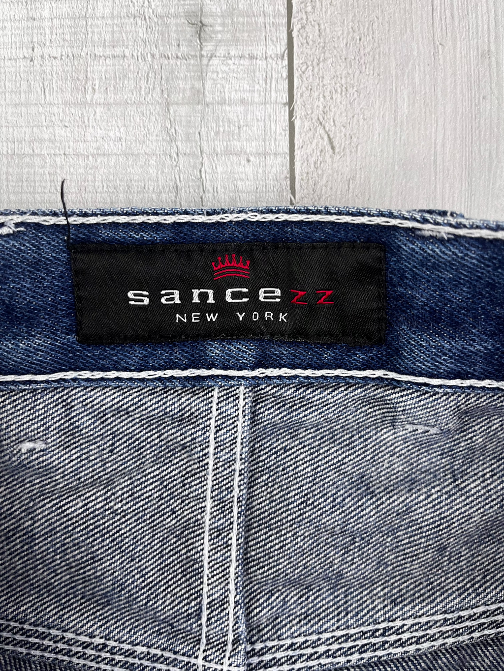 Sancezz Vintage Baggy Jeans Bestickt 90s Dunkelblau S