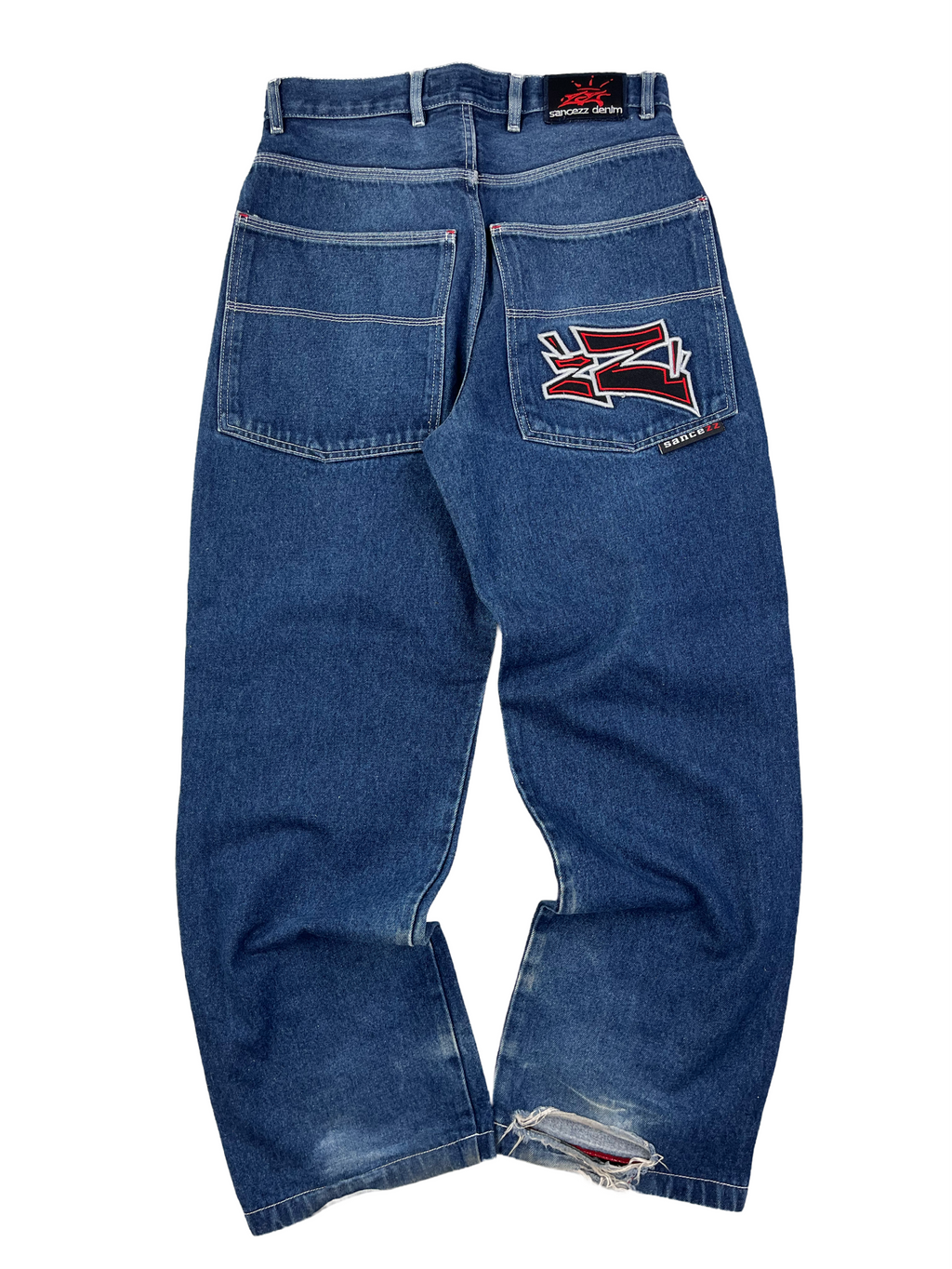 Sancezz Vintage Baggy Jeans Bestickt 90s Dunkelblau S