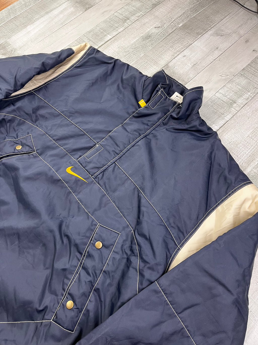 Nike Vintage Übergangsjacke Bestickt Backprint 90s Navy Gelb L