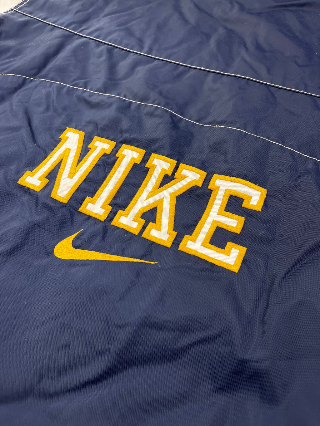 Nike Vintage Übergangsjacke Bestickt Backprint 90s Navy Gelb L