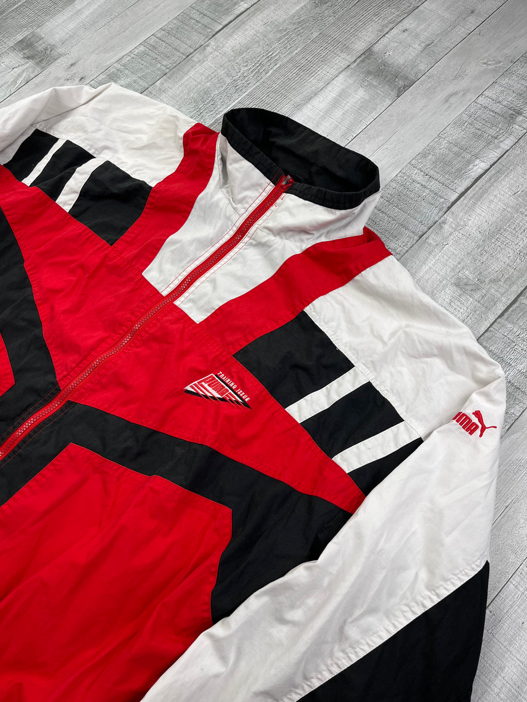 Puma Vintage Trainingsjacke 90s Schwarz Weiß Rot XL