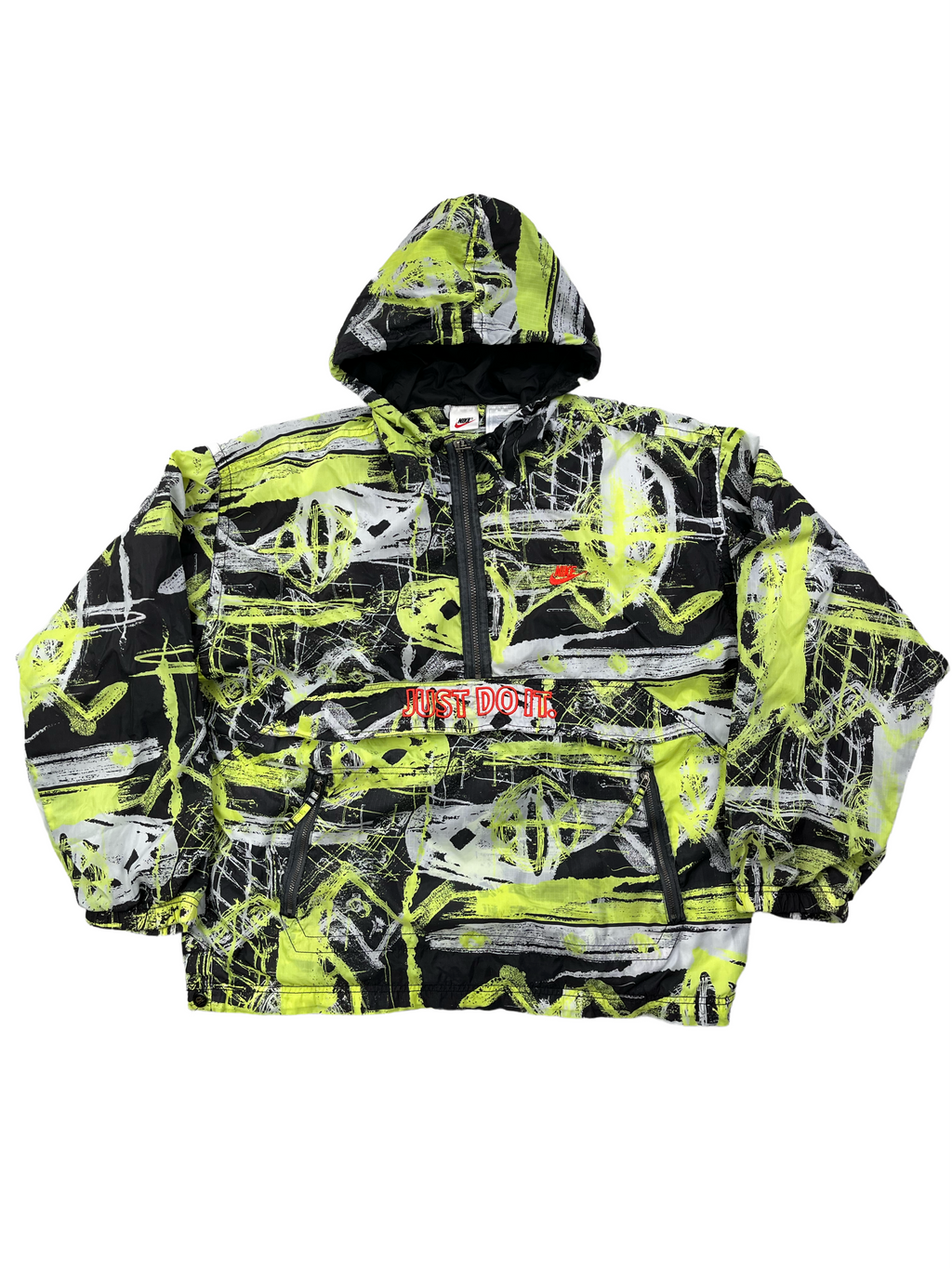 Nike Vintage Windbreaker Crazy Pattern 90s Grün Schwarz L