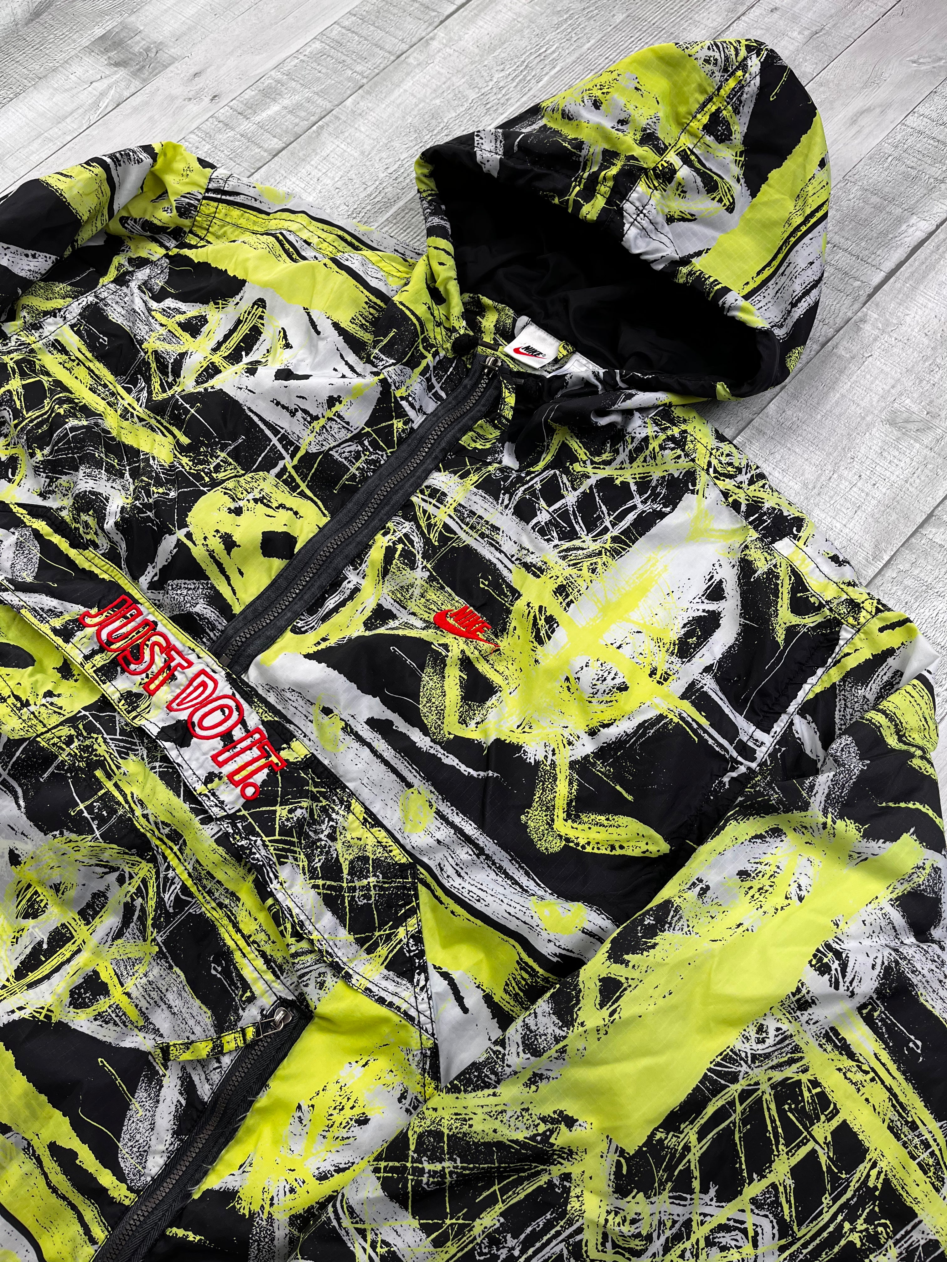 Nike Vintage Windbreaker Crazy Pattern 90s Grün Schwarz L