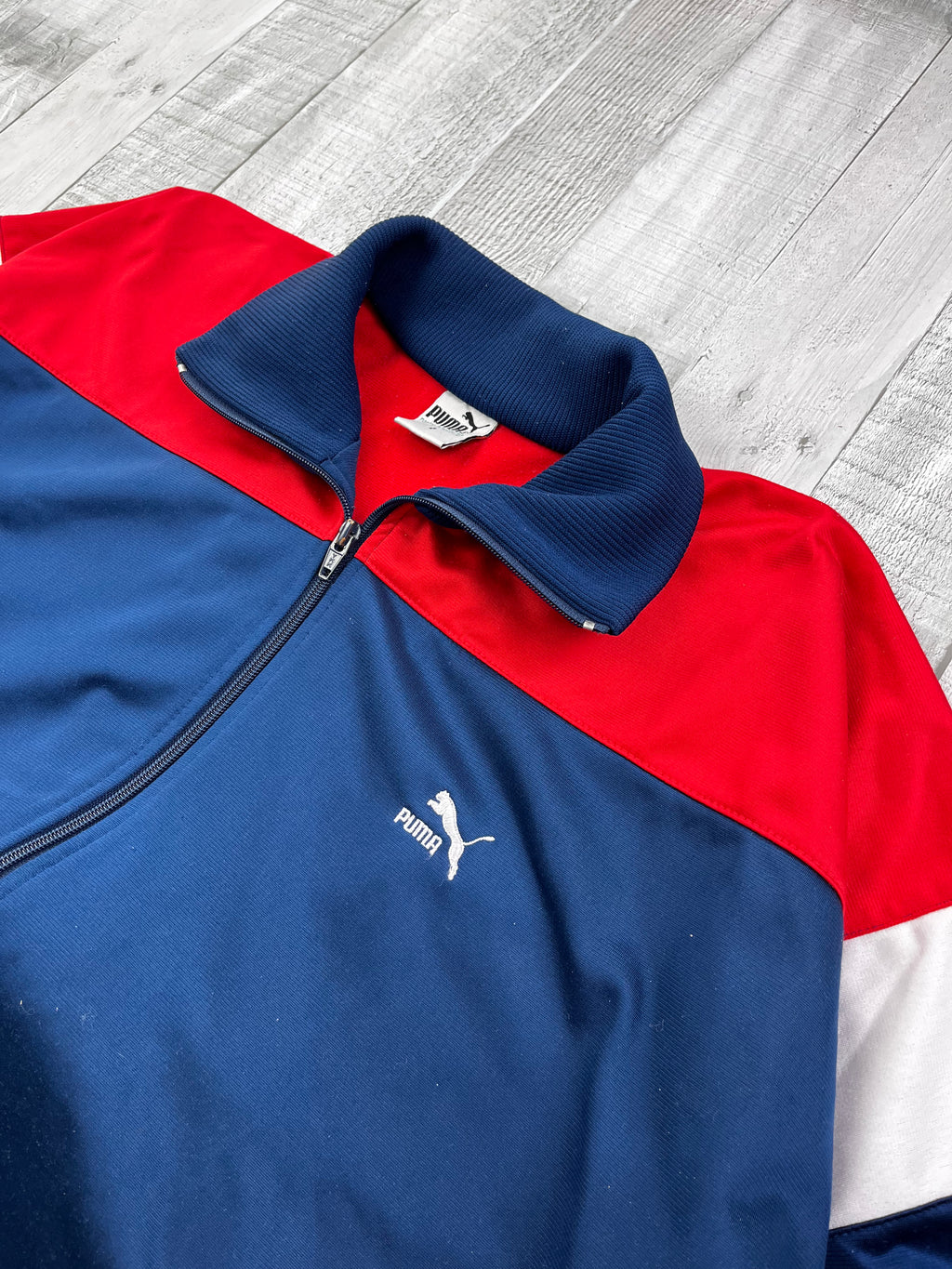 Puma Vintage Trainingsjacke 90s Dunkelblau Weiß Rot M