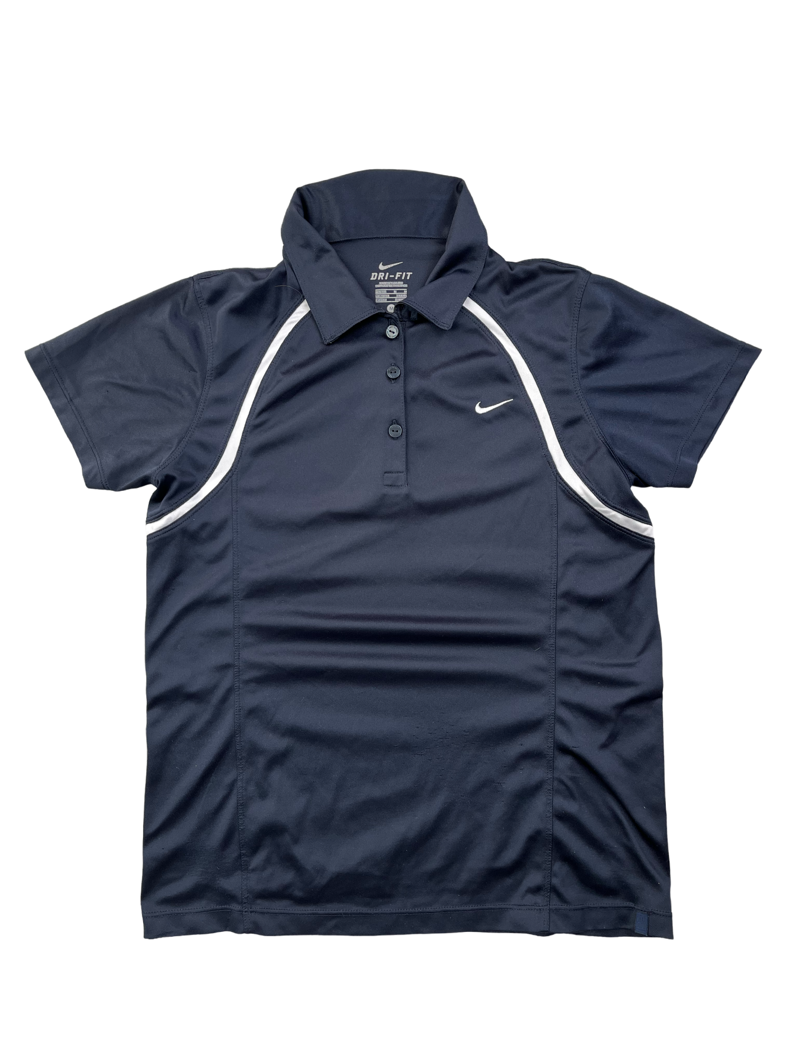 Nike Vintage Damen Poloshirt Sport Y2K Dunkelblau Weiß M