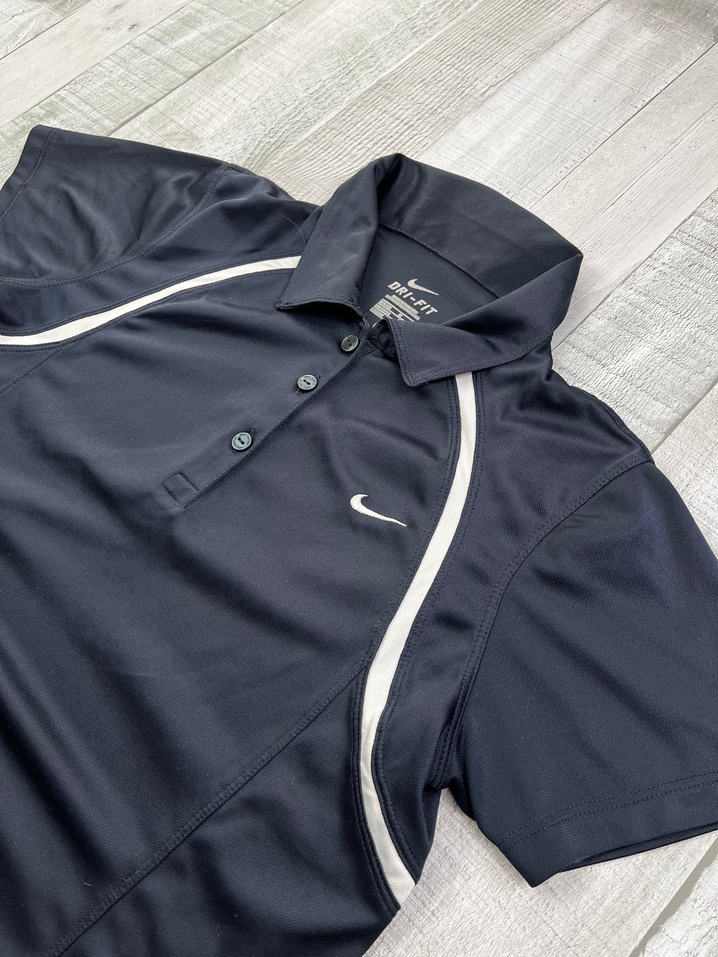 Nike Vintage Damen Poloshirt Sport Y2K Dunkelblau Weiß M