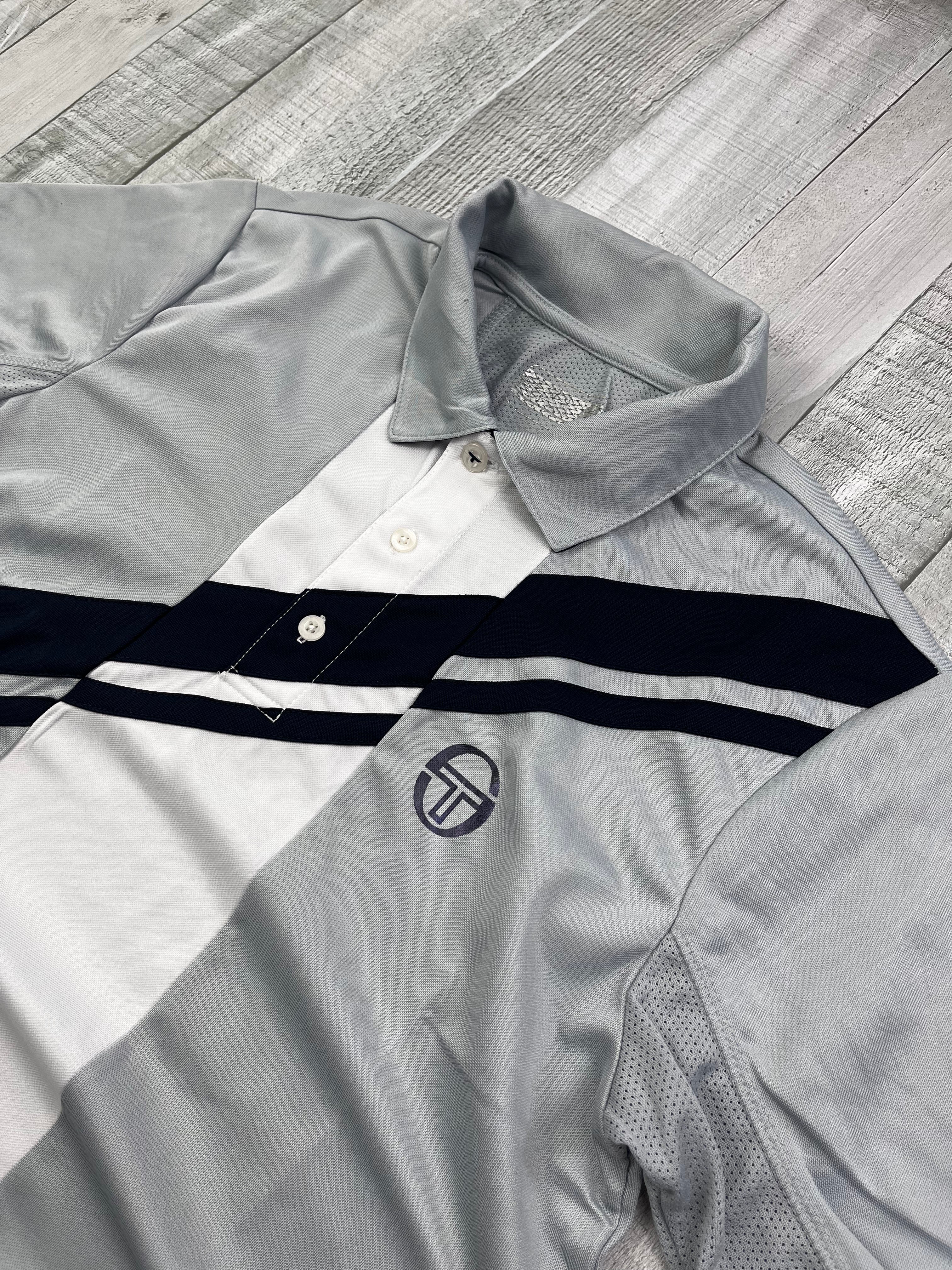 Sergio Tacchnini Vintage Poloshirt Sport Y2K Grau Weiß S